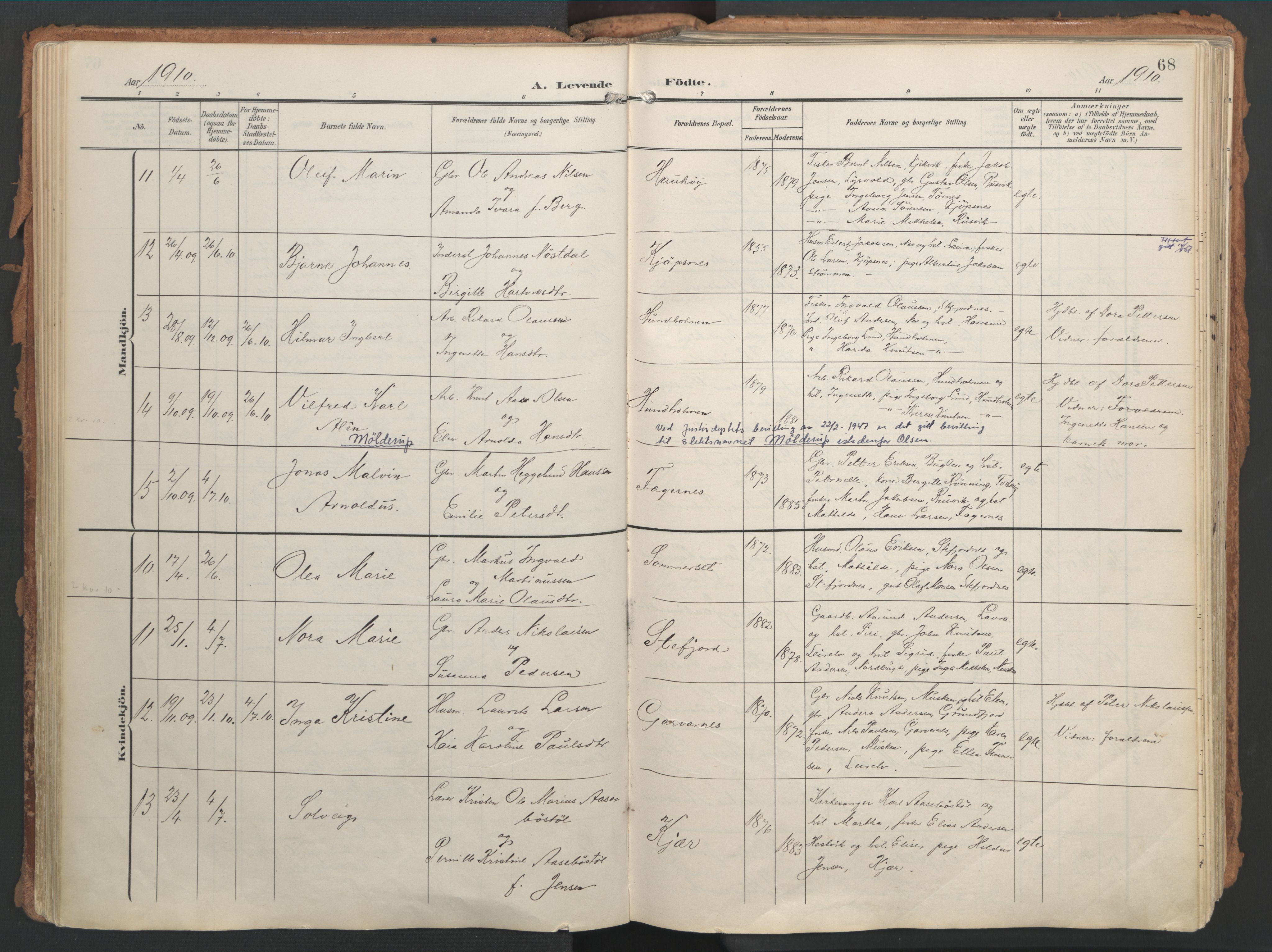 Ministerialprotokoller, klokkerbøker og fødselsregistre - Nordland, AV/SAT-A-1459/861/L0871: Parish register (official) no. 861A06, 1903-1916, p. 68