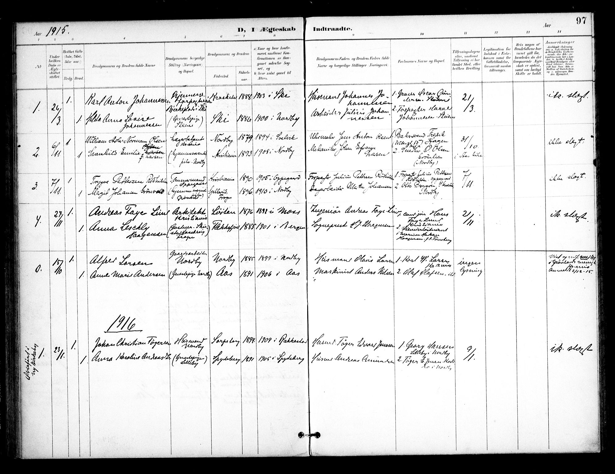 Ås prestekontor Kirkebøker, SAO/A-10894/F/Fb/L0002: Parish register (official) no. II 2, 1895-1916, p. 97