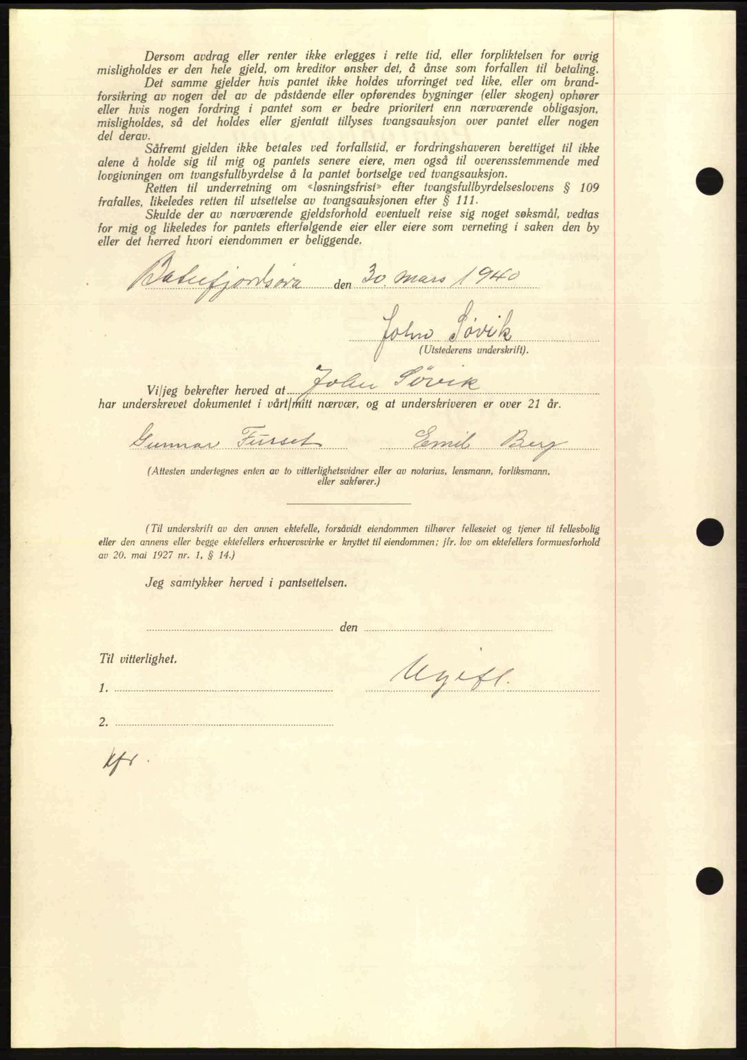 Nordmøre sorenskriveri, AV/SAT-A-4132/1/2/2Ca: Mortgage book no. B87, 1940-1941, Diary no: : 883/1940