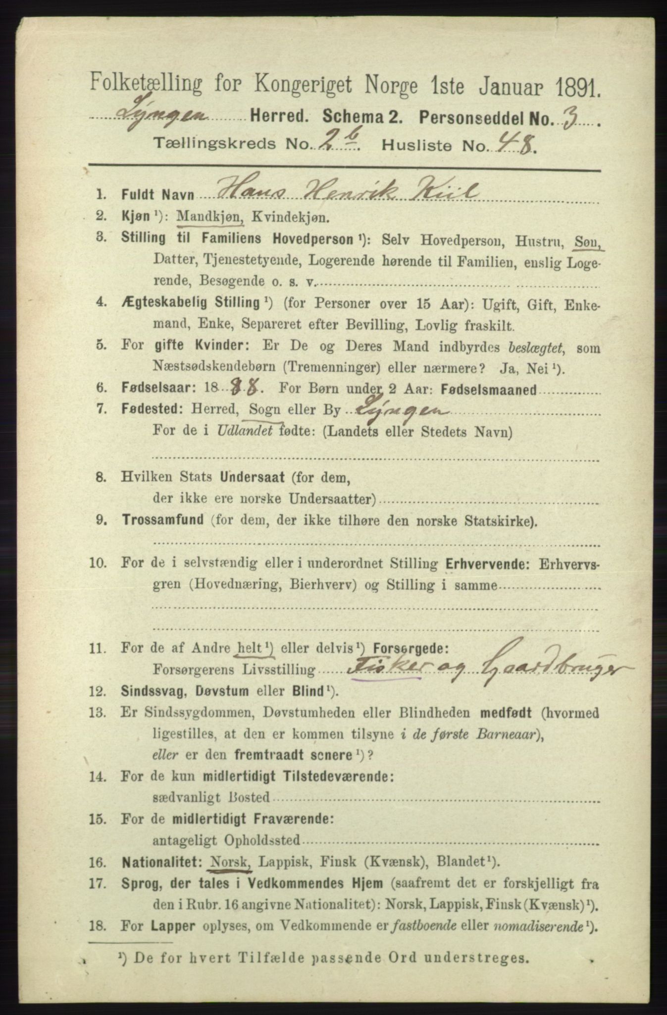 RA, 1891 census for 1938 Lyngen, 1891, p. 2805