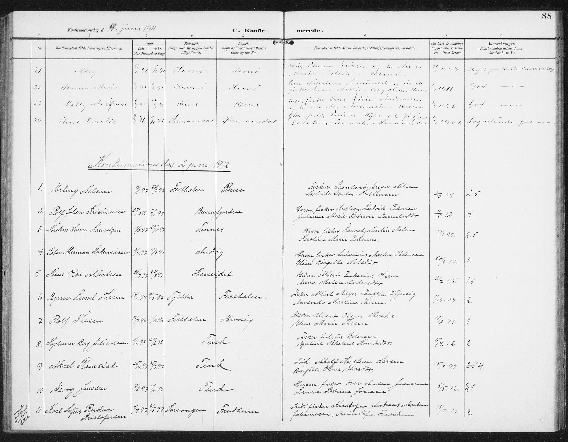Ministerialprotokoller, klokkerbøker og fødselsregistre - Nordland, SAT/A-1459/886/L1221: Parish register (official) no. 886A03, 1903-1913, p. 88