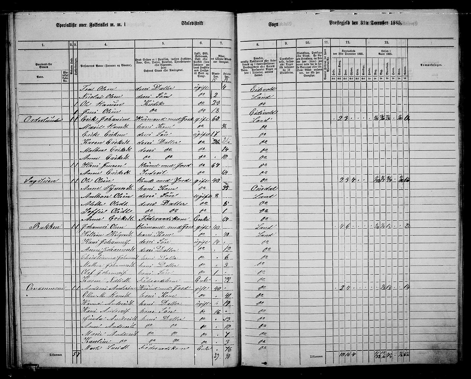 RA, 1865 census for Land, 1865, p. 245