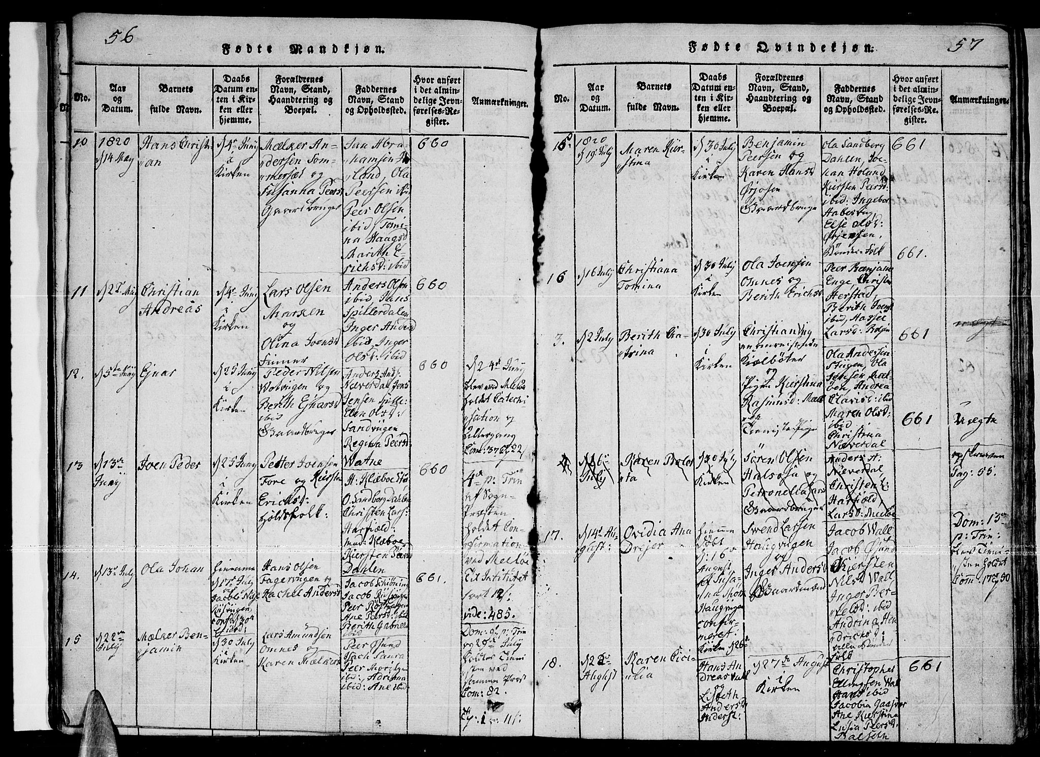 Ministerialprotokoller, klokkerbøker og fødselsregistre - Nordland, AV/SAT-A-1459/841/L0593: Parish register (official) no. 841A04 /2, 1820-1825, p. 56-57