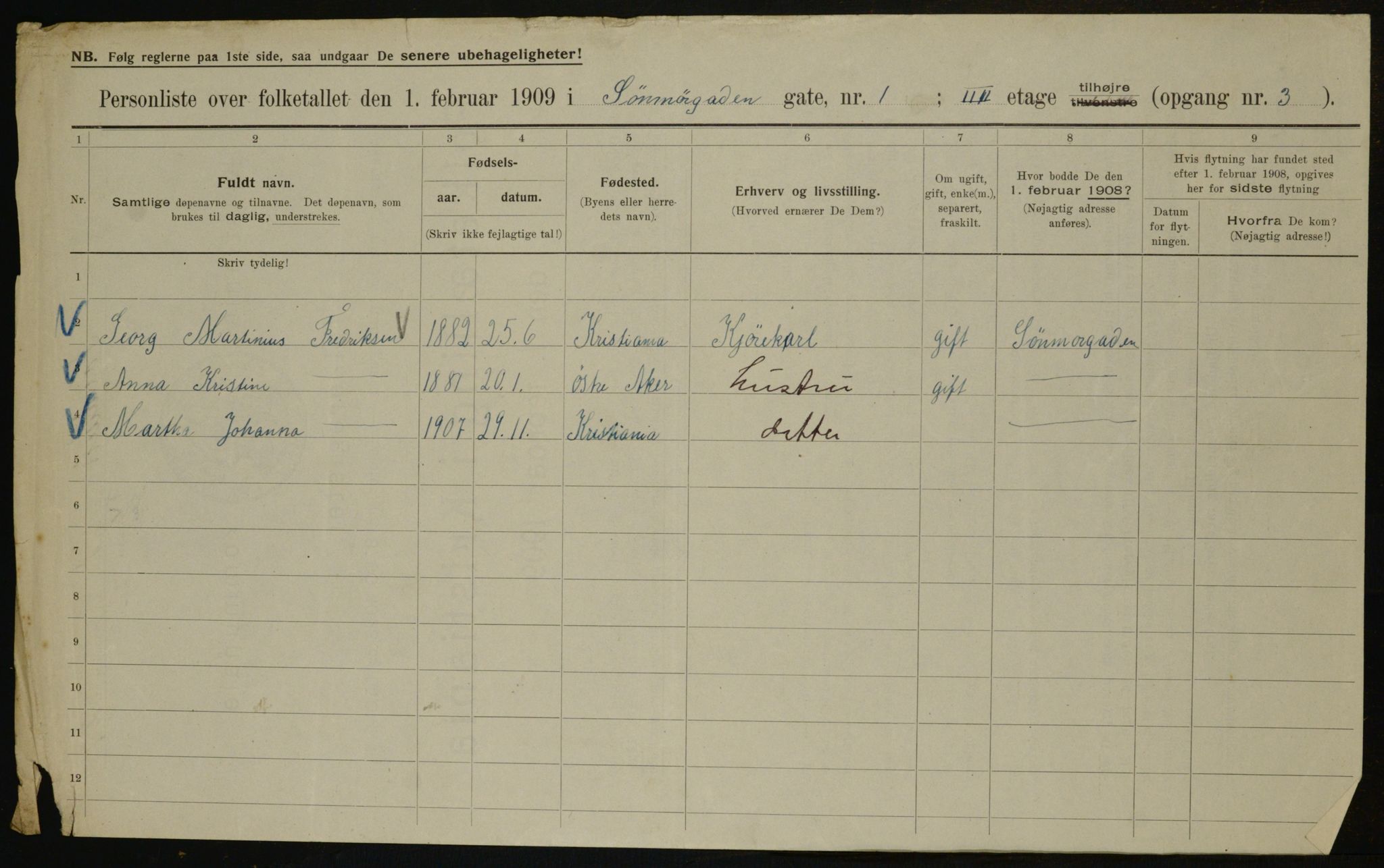 OBA, Municipal Census 1909 for Kristiania, 1909, p. 94733
