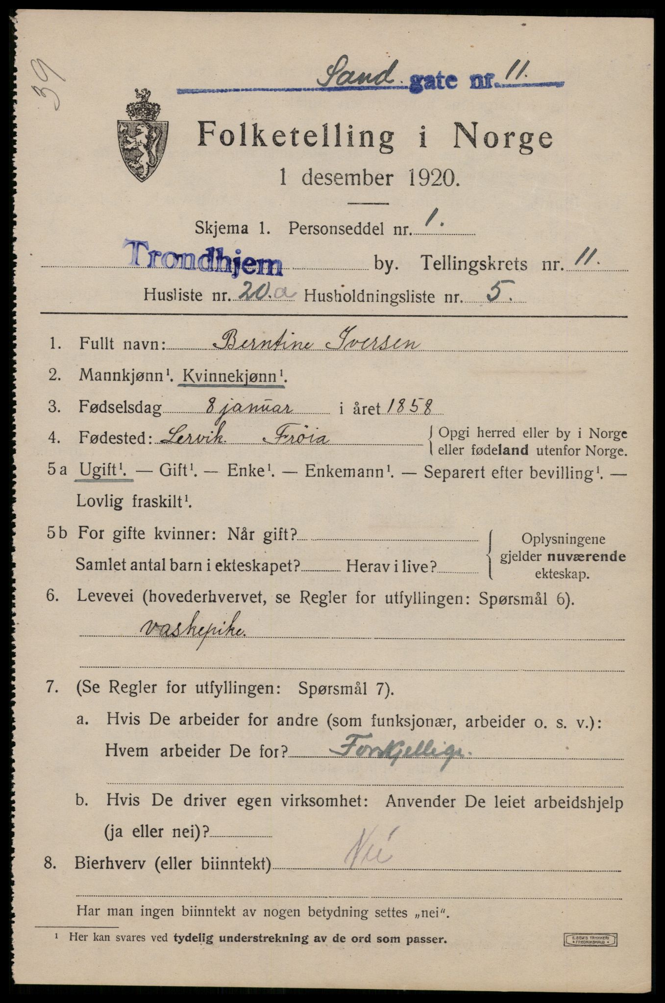 SAT, 1920 census for Trondheim, 1920, p. 46602