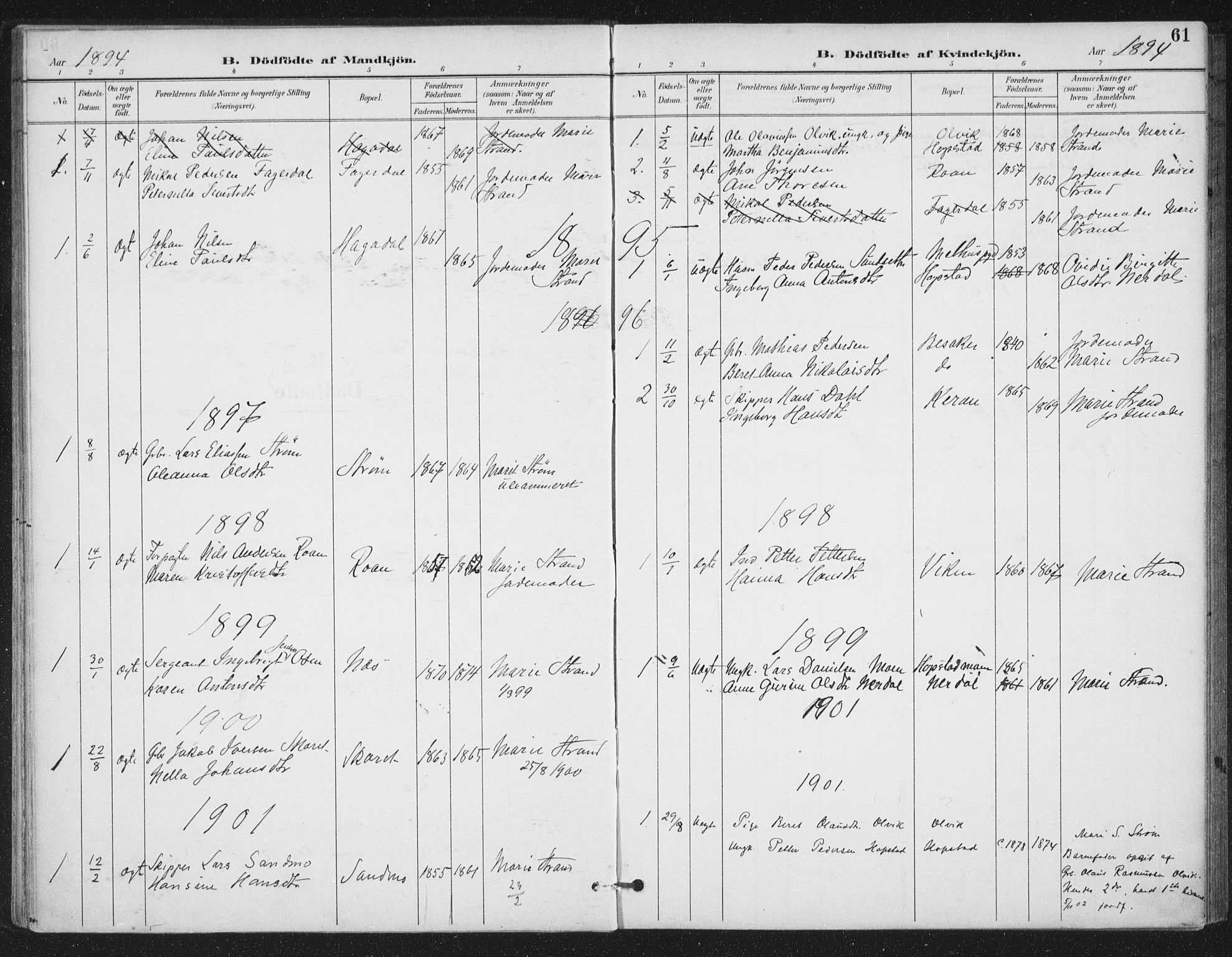 Ministerialprotokoller, klokkerbøker og fødselsregistre - Sør-Trøndelag, SAT/A-1456/657/L0708: Parish register (official) no. 657A09, 1894-1904, p. 61