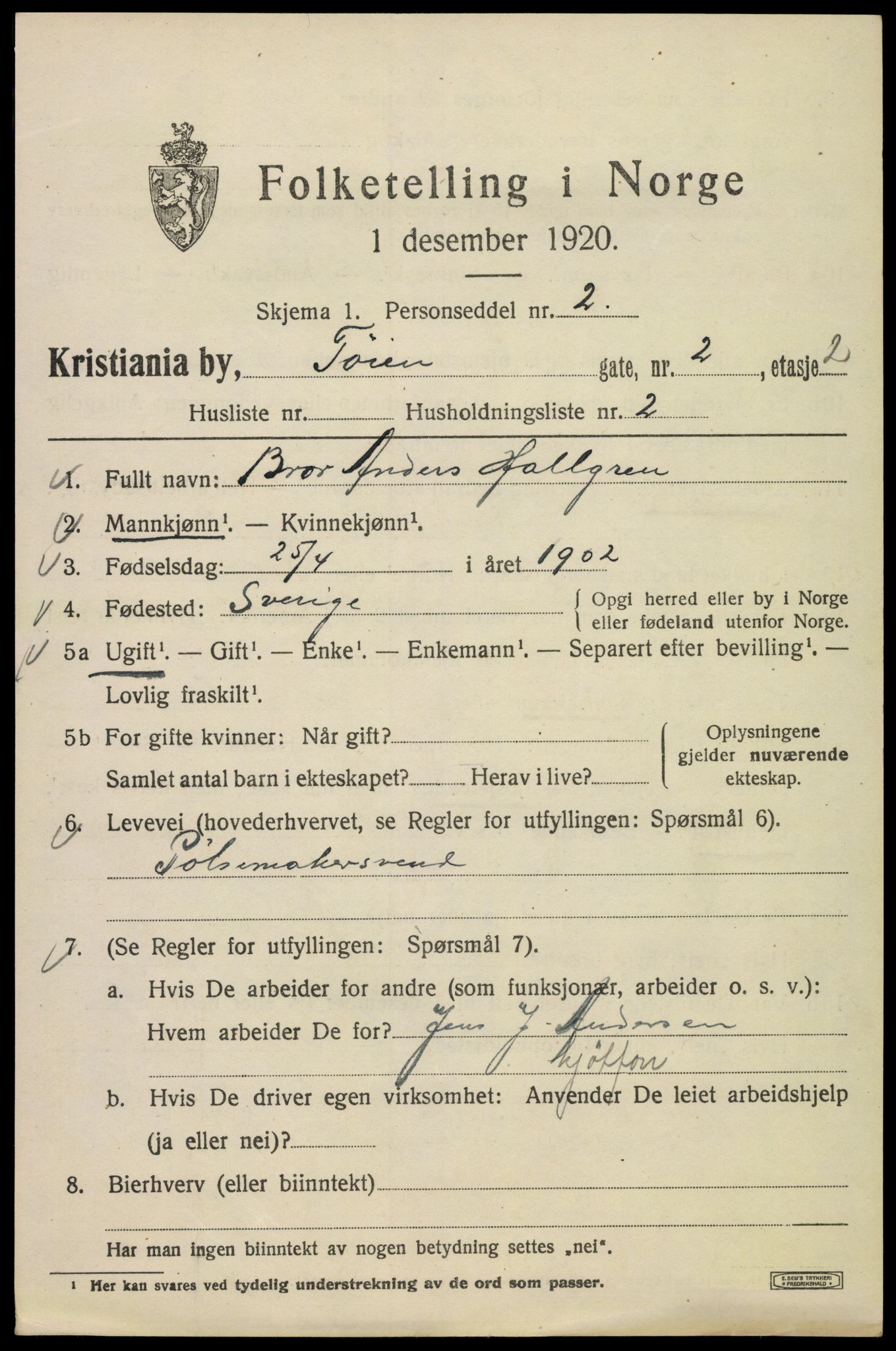 SAO, 1920 census for Kristiania, 1920, p. 604785