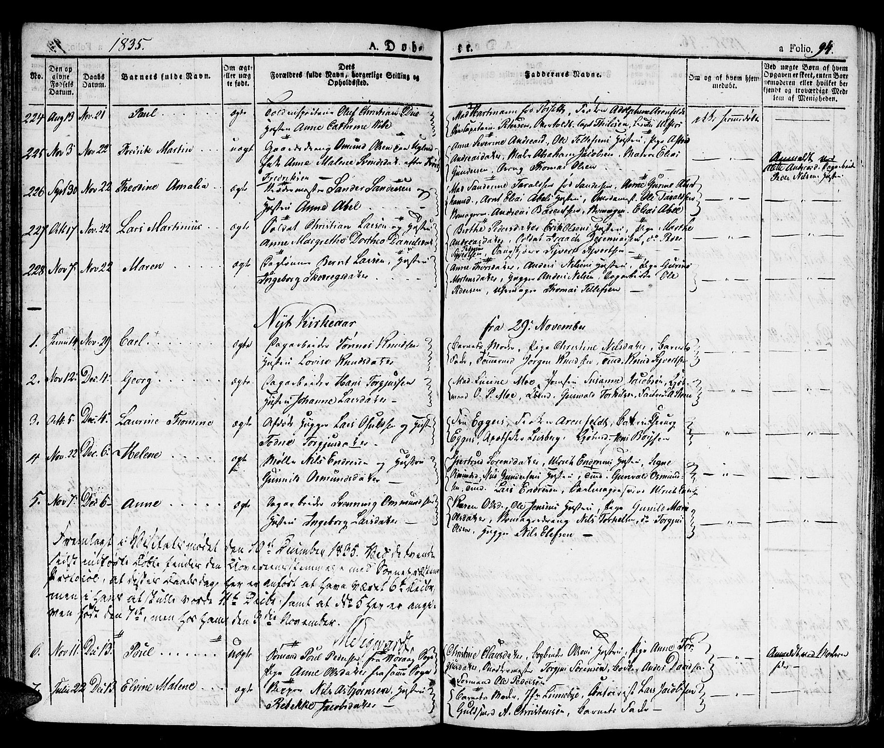 Kristiansand domprosti, SAK/1112-0006/F/Fb/L0007: Parish register (copy) no. B 7, 1829-1837, p. 94