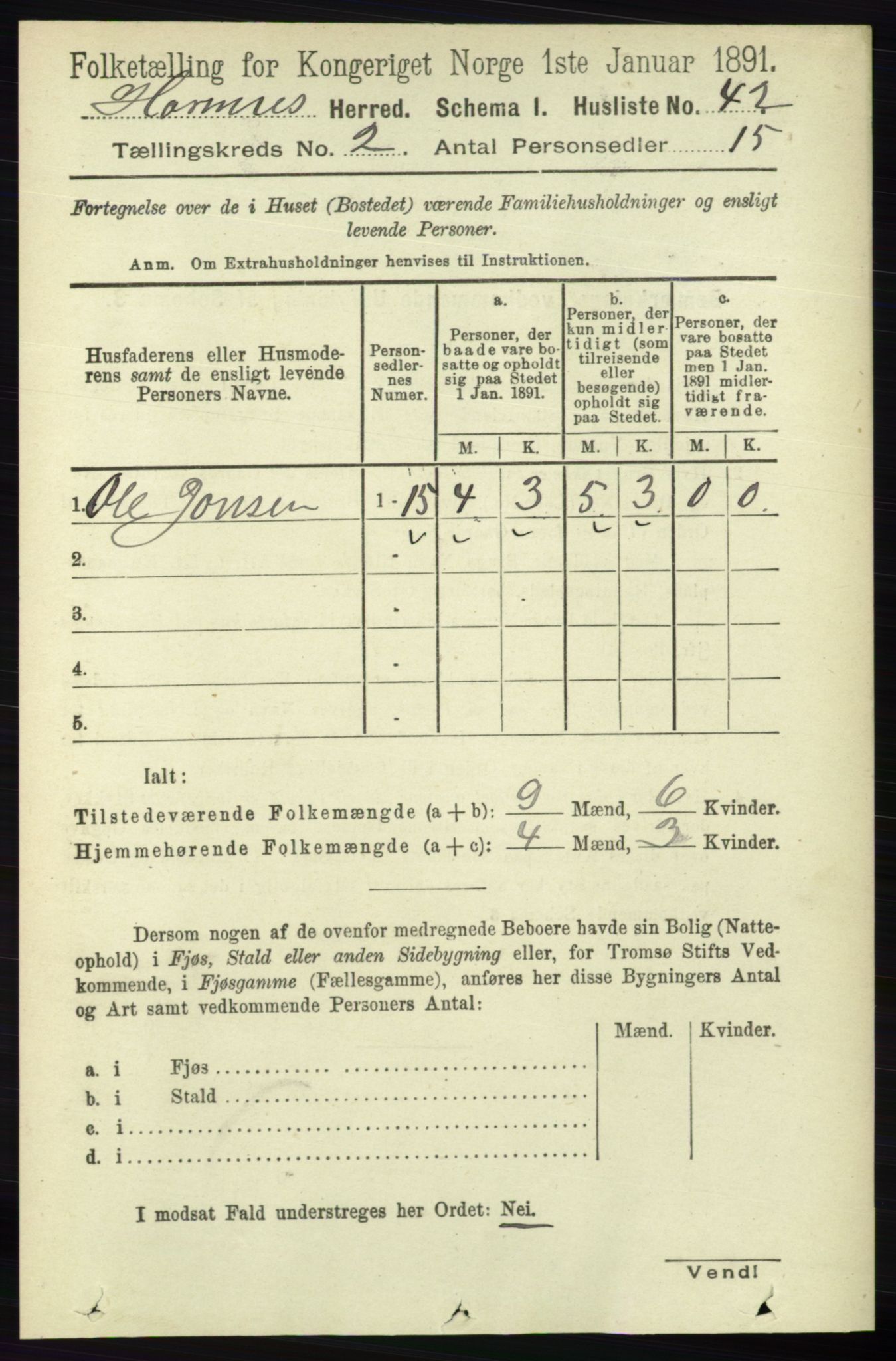 RA, 1891 census for 0936 Hornnes, 1891, p. 214