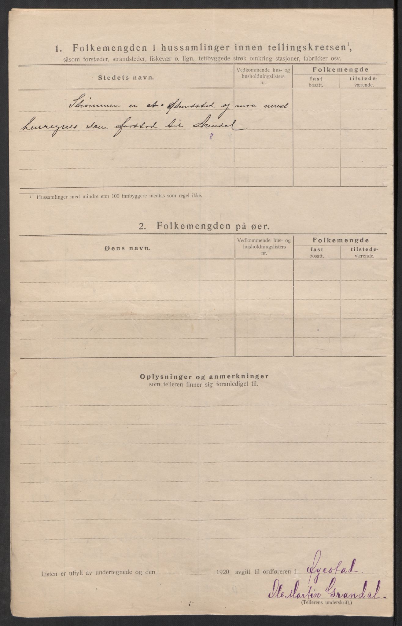 SAK, 1920 census for Øyestad, 1920, p. 44