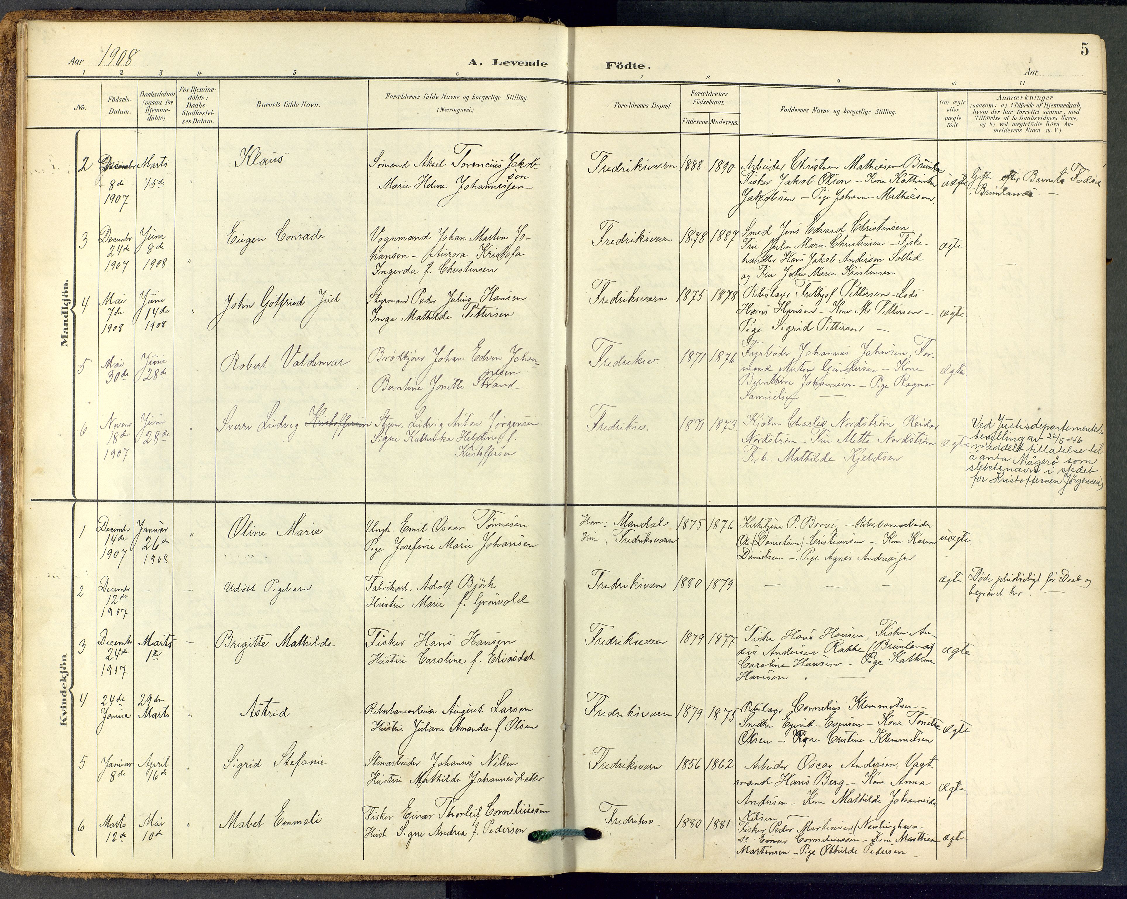Stavern kirkebøker, AV/SAKO-A-318/F/Fa/L0009: Parish register (official) no. 9, 1906-1955, p. 5