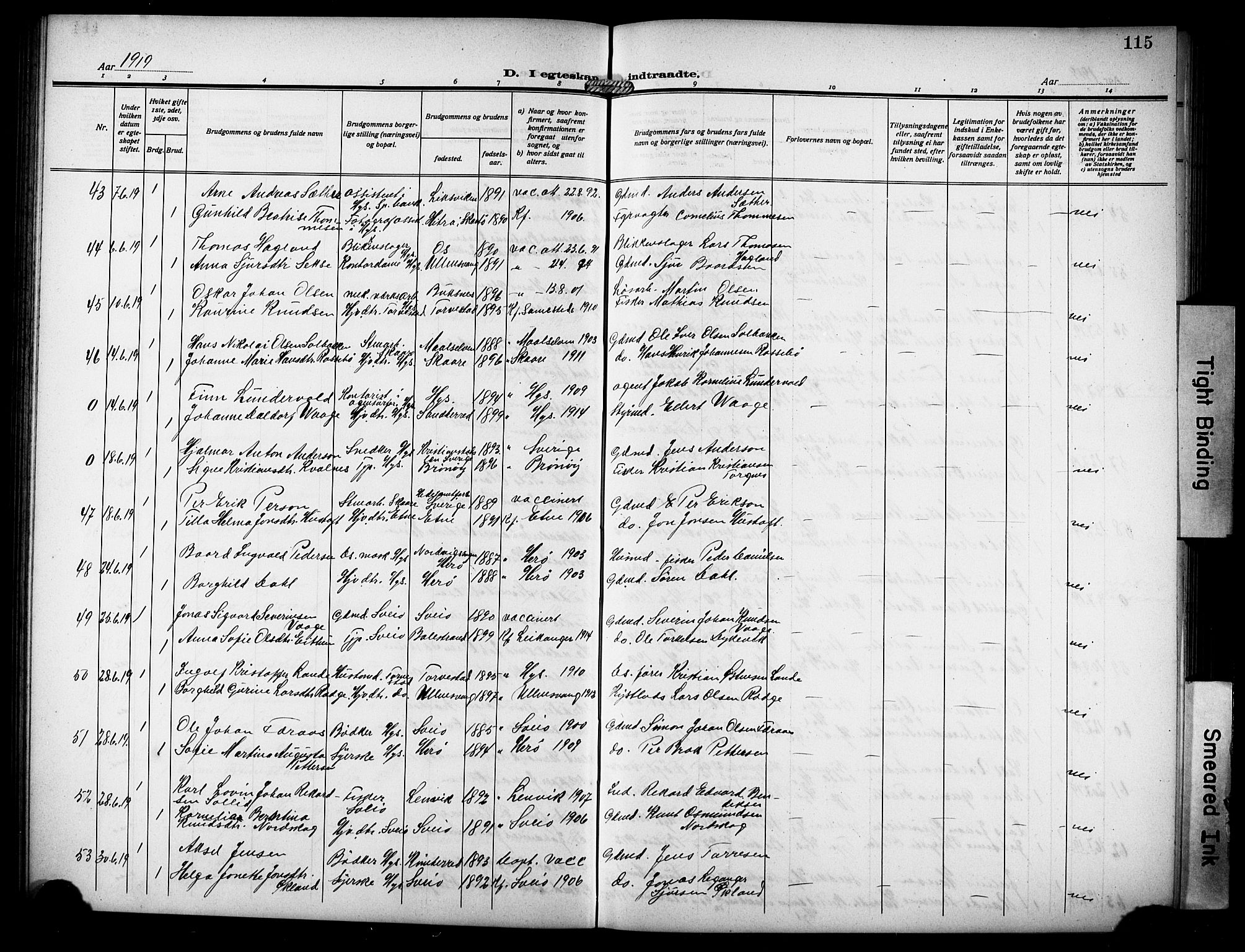 Haugesund sokneprestkontor, AV/SAST-A -101863/H/Ha/Hab/L0008: Parish register (copy) no. B 8, 1909-1921, p. 115