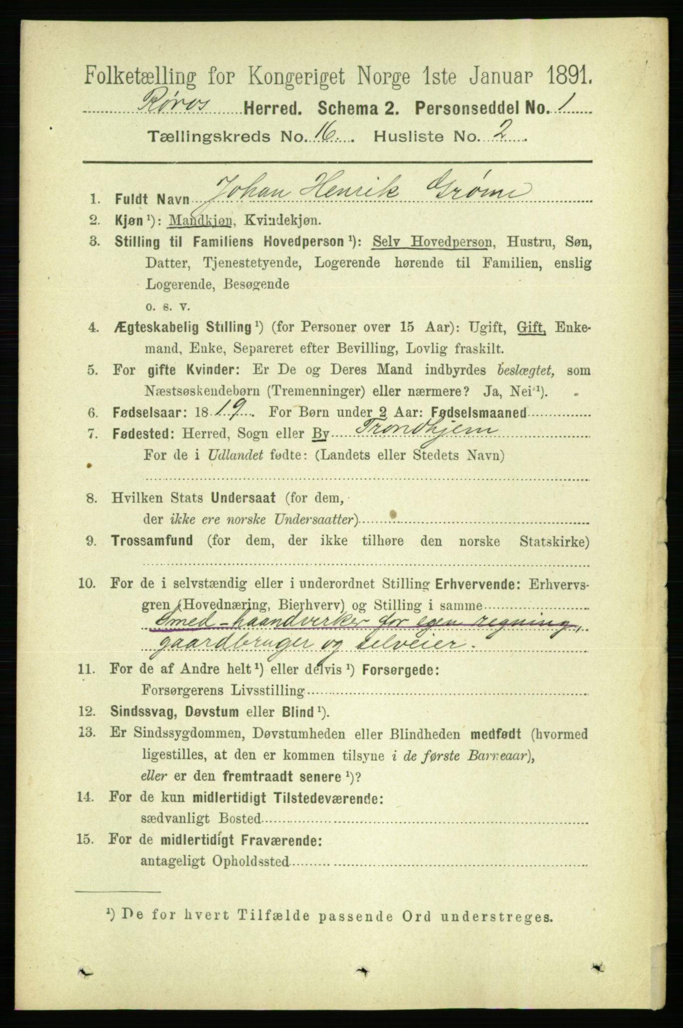 RA, 1891 census for 1640 Røros, 1891, p. 3784