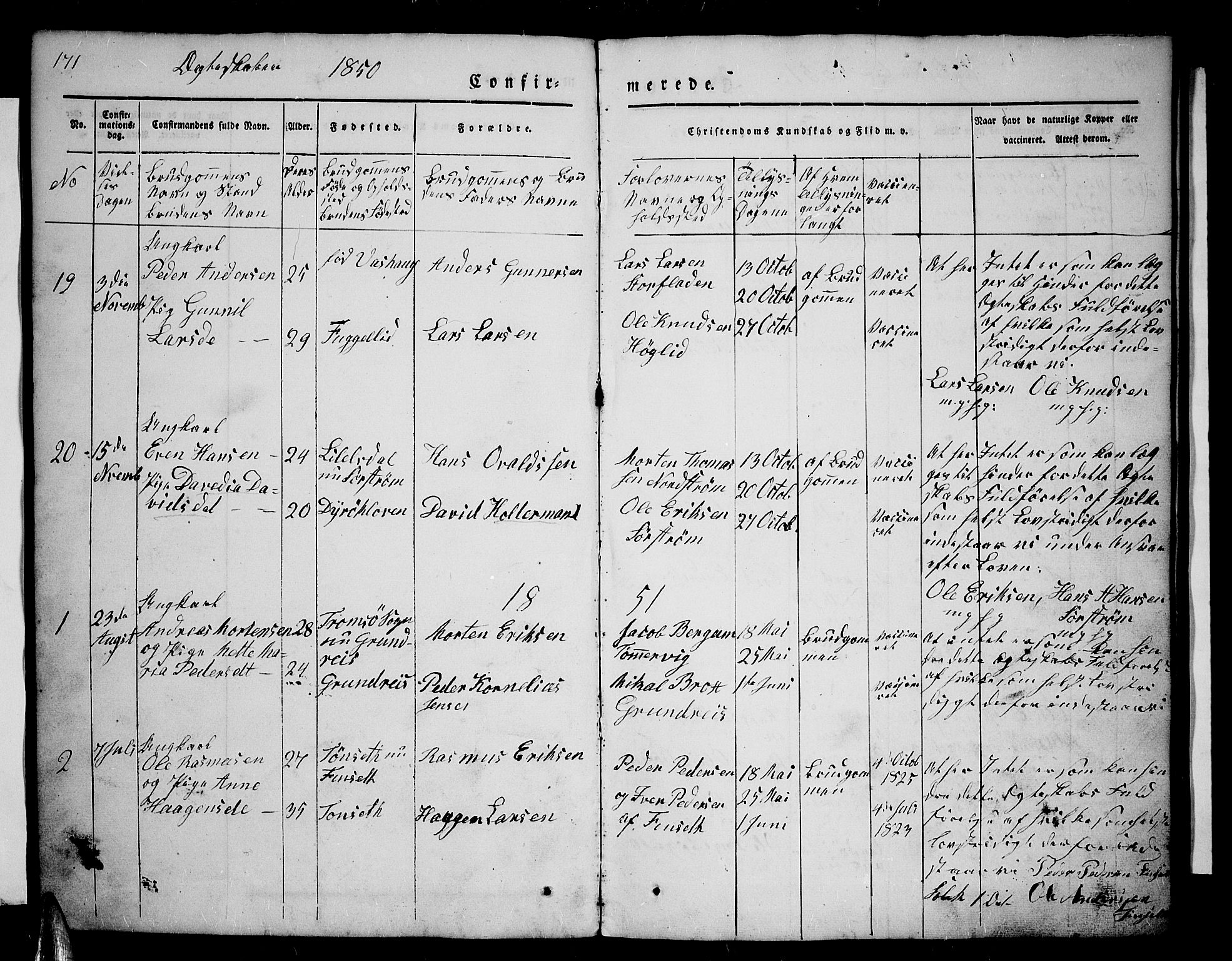 Tranøy sokneprestkontor, SATØ/S-1313/I/Ia/Iab/L0001klokker: Parish register (copy) no. 1, 1835-1853, p. 171