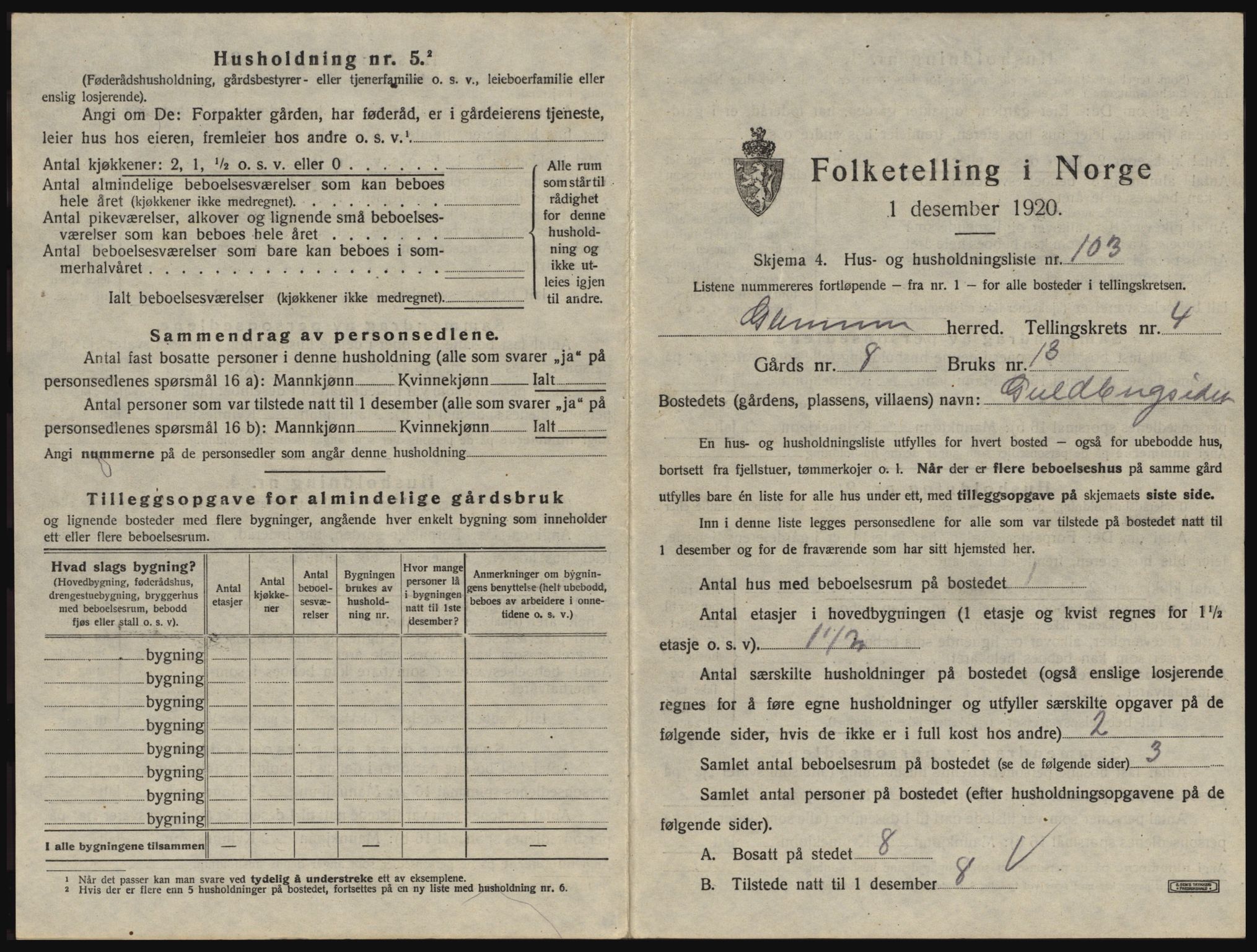 SAO, 1920 census for Glemmen, 1920, p. 833