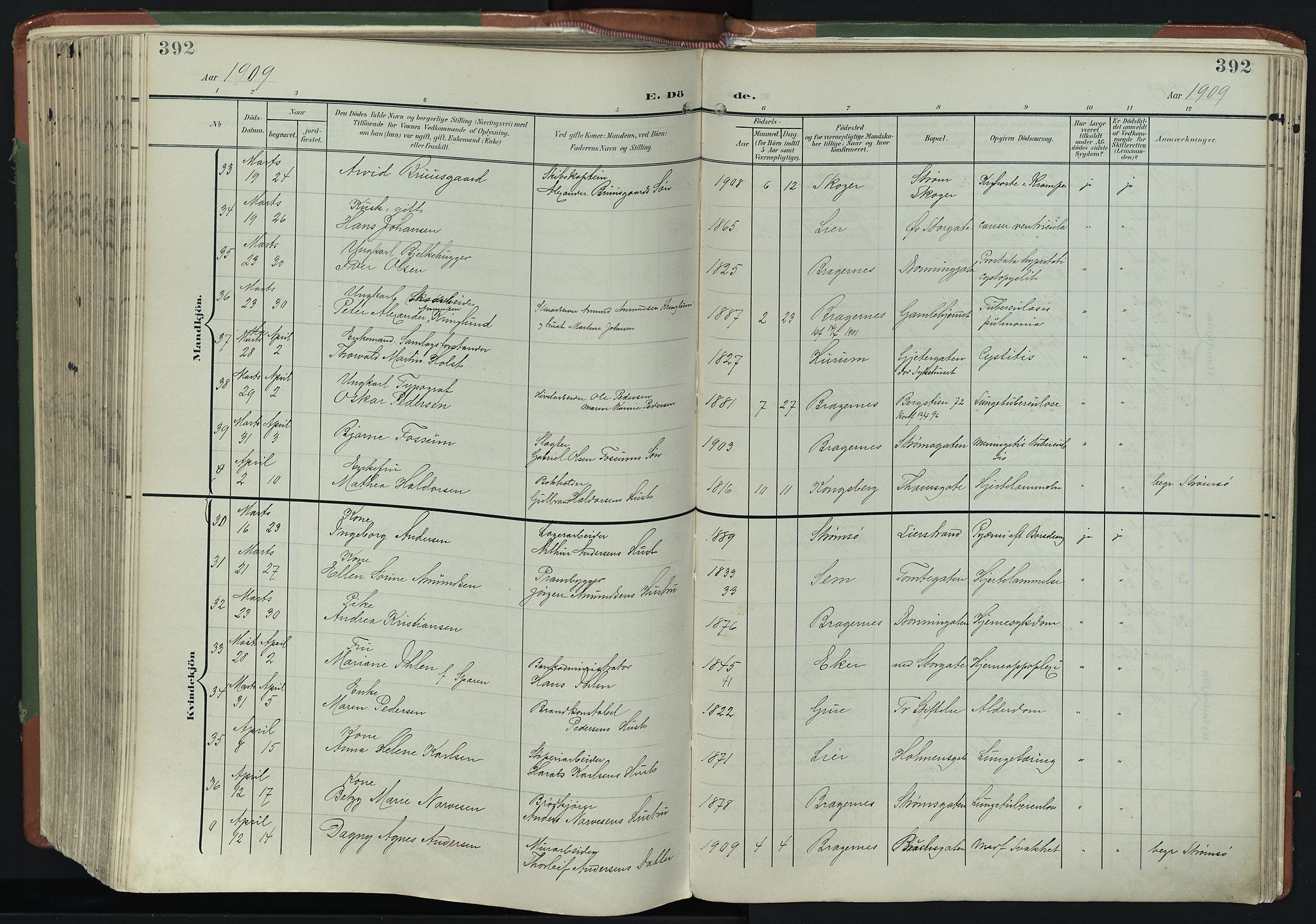 Bragernes kirkebøker, AV/SAKO-A-6/F/Fb/L0009: Parish register (official) no. II 9, 1902-1911, p. 392