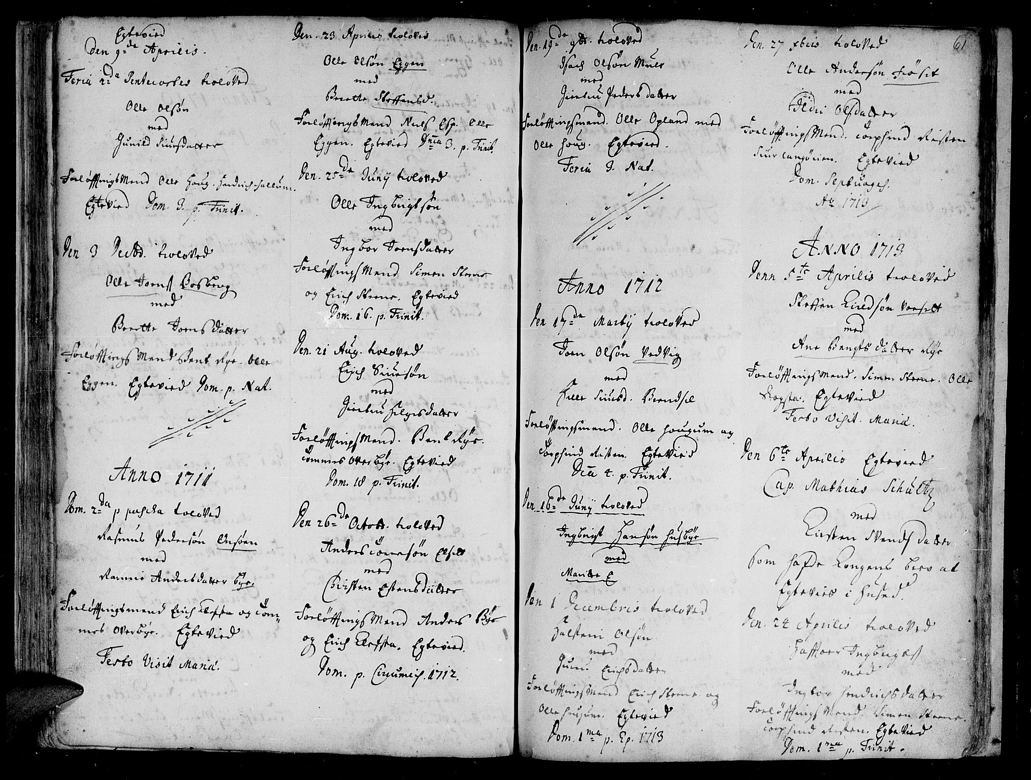 Ministerialprotokoller, klokkerbøker og fødselsregistre - Sør-Trøndelag, SAT/A-1456/612/L0368: Parish register (official) no. 612A02, 1702-1753, p. 61