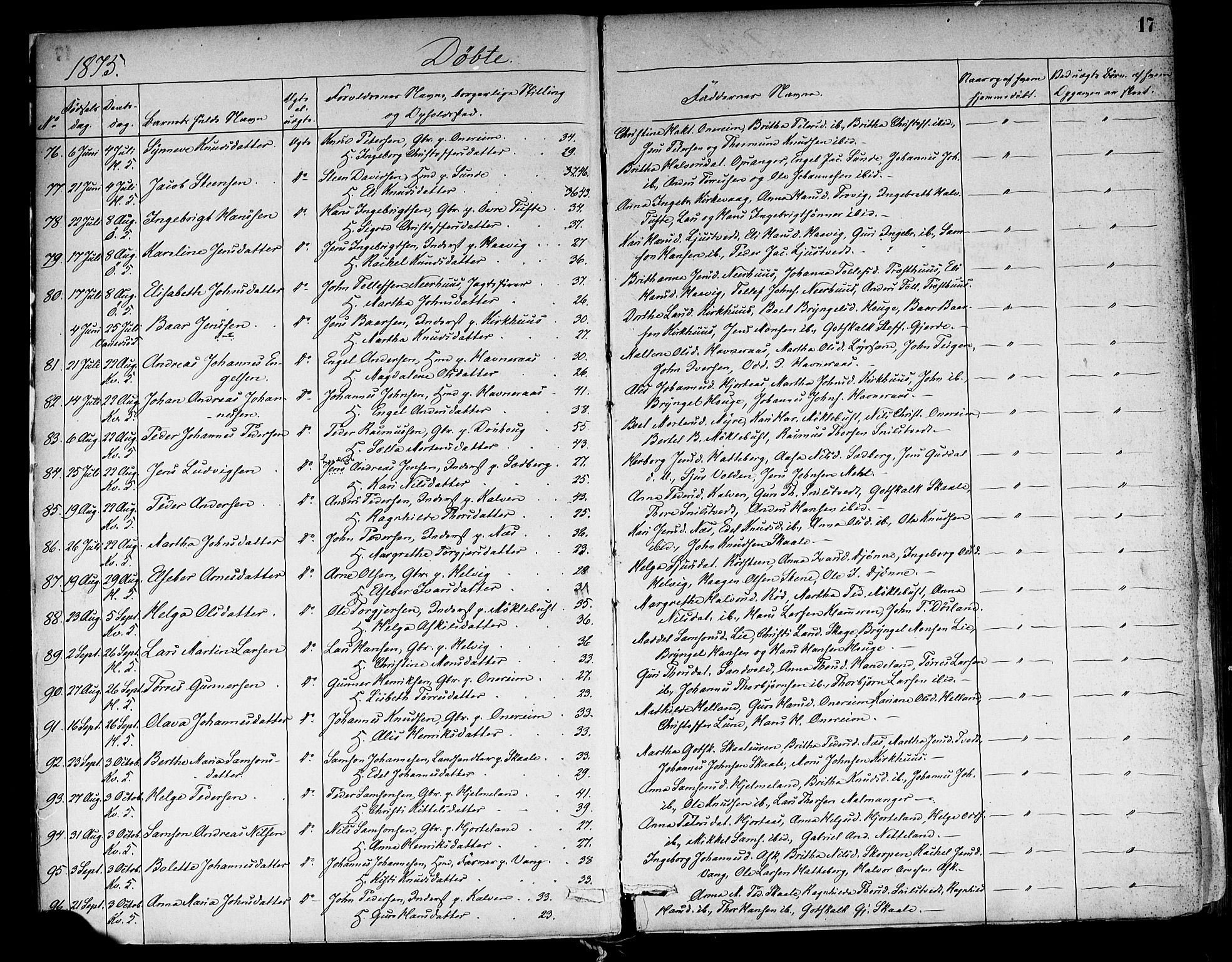Kvinnherad sokneprestembete, AV/SAB-A-76401/H/Haa: Parish register (official) no. A 9, 1873-1886, p. 17