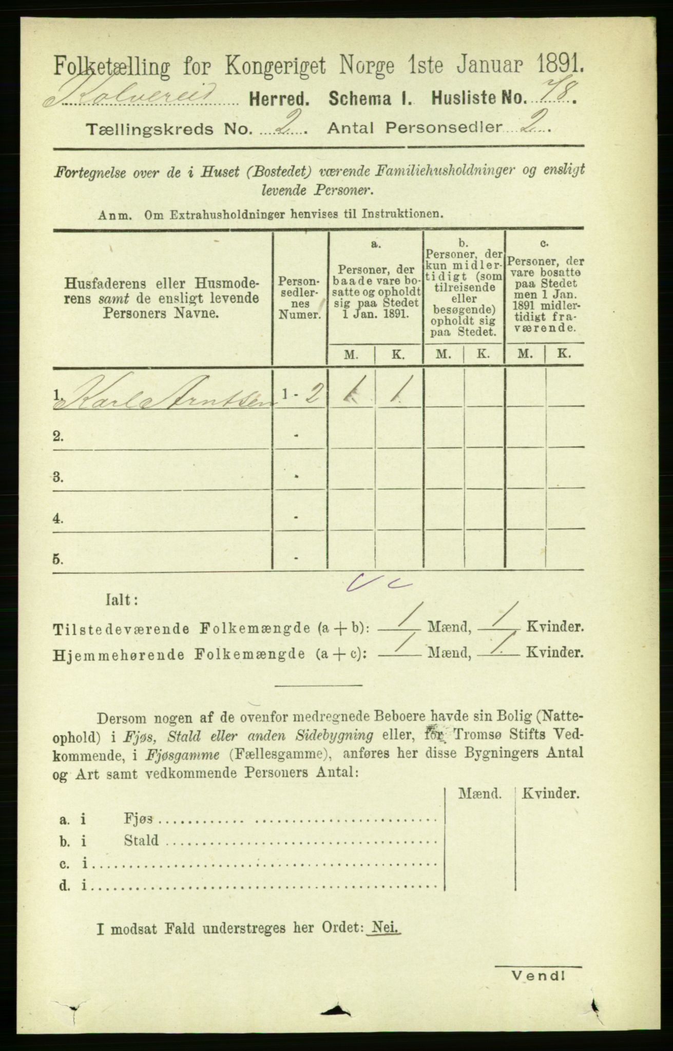 RA, 1891 census for 1752 Kolvereid, 1891, p. 326