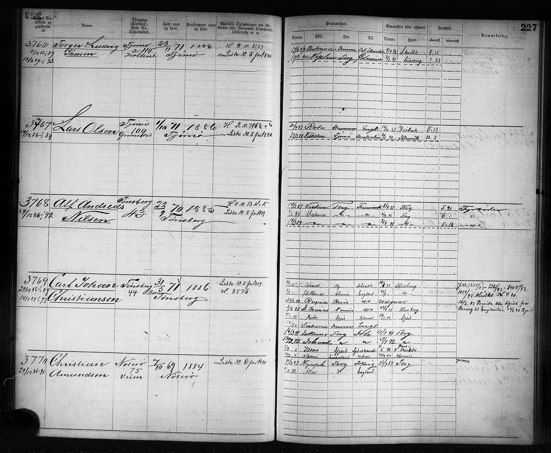 Tønsberg innrulleringskontor, AV/SAKO-A-786/F/Fb/L0007: Annotasjonsrulle Patent nr. 2636-5150, 1881-1892, p. 228