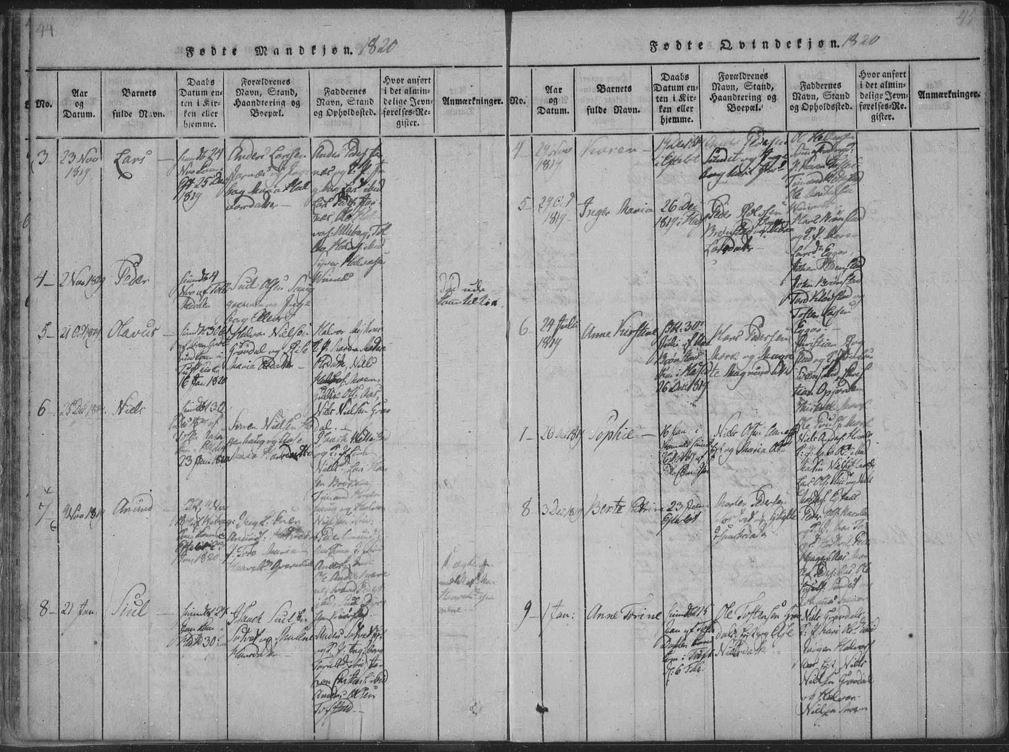 Sandsvær kirkebøker, SAKO/A-244/F/Fa/L0004: Parish register (official) no. I 4, 1817-1839, p. 44-45