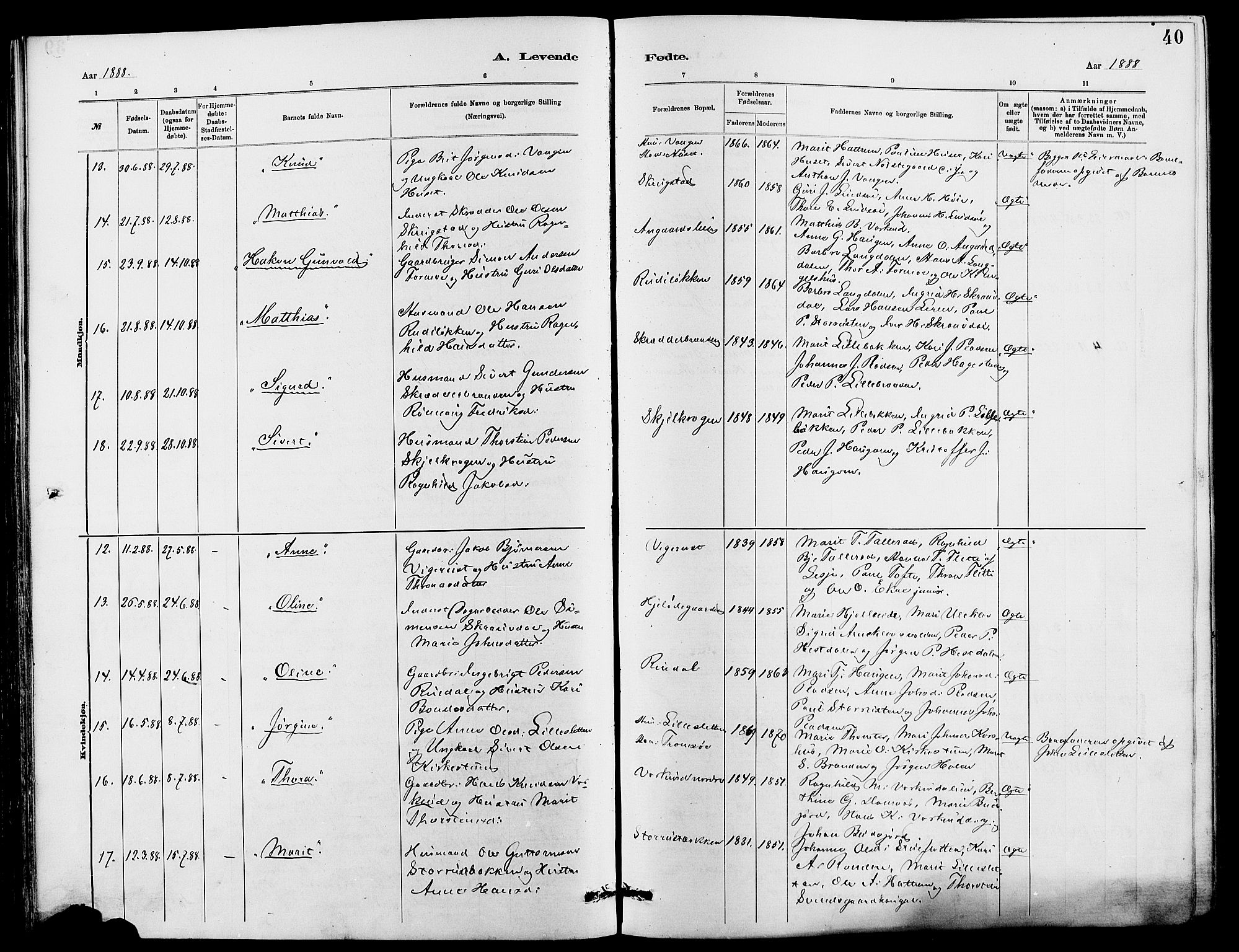 Dovre prestekontor, SAH/PREST-066/H/Ha/Hab/L0002: Parish register (copy) no. 2, 1881-1907, p. 40