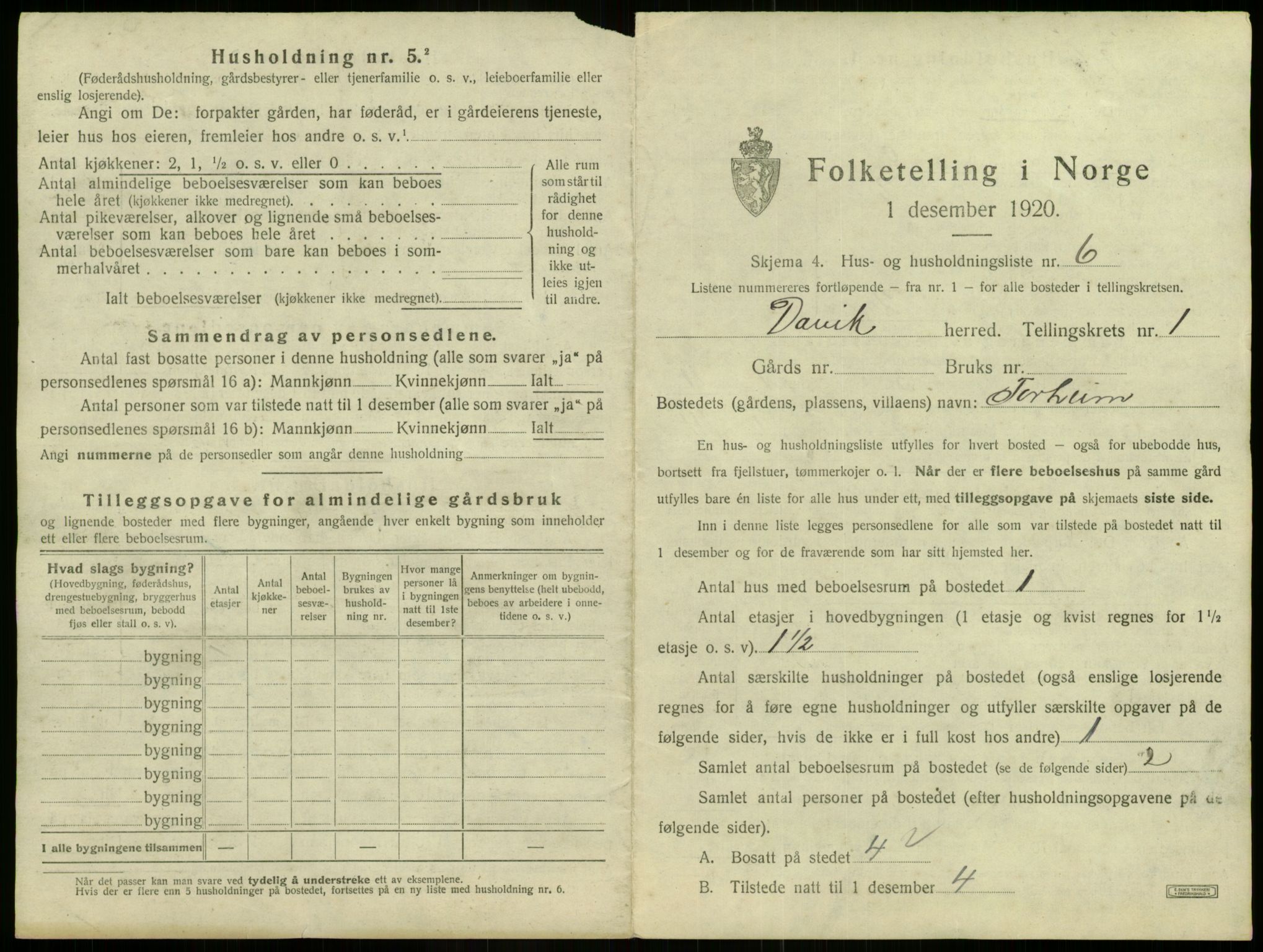 SAB, 1920 census for Davik, 1920, p. 71