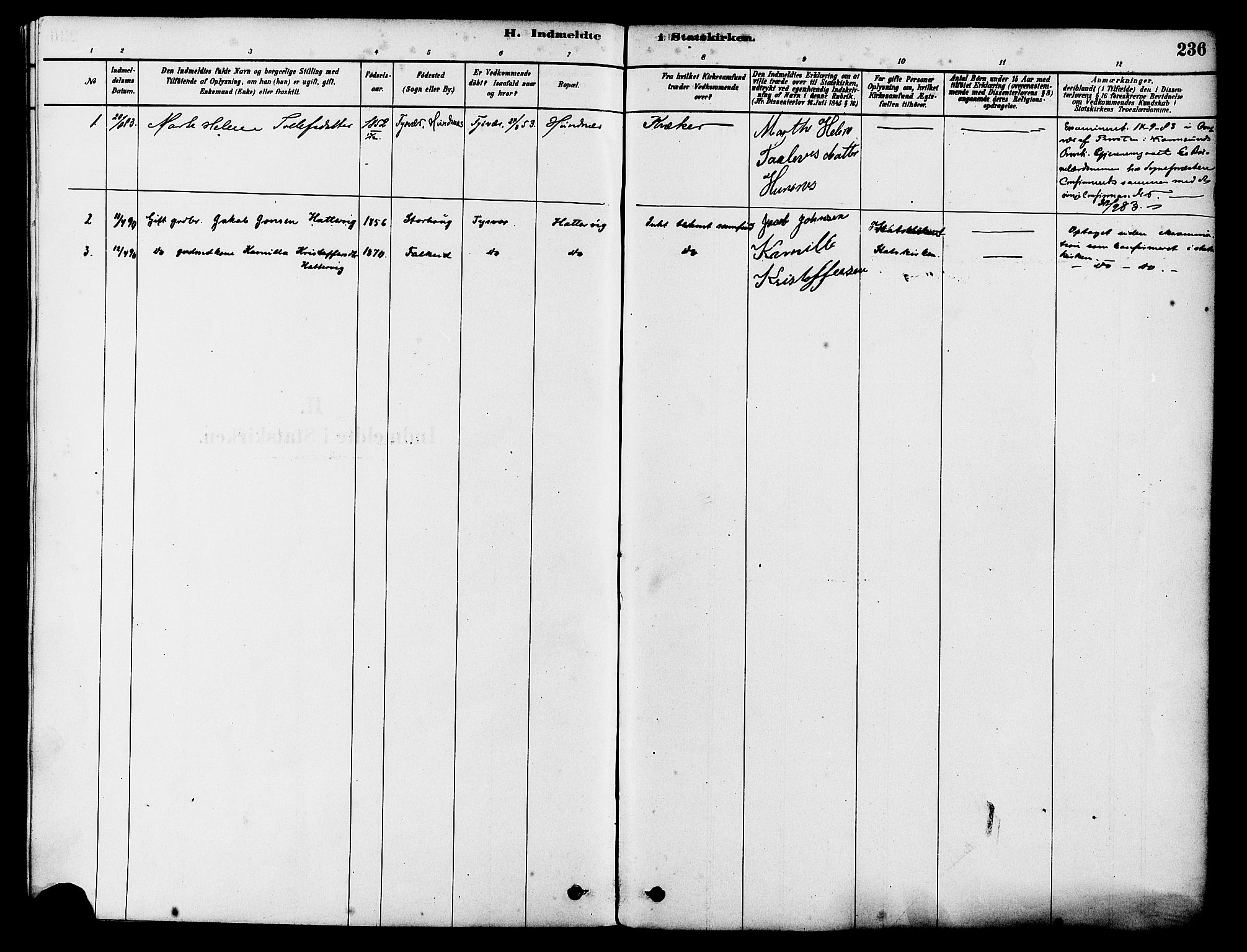 Tysvær sokneprestkontor, SAST/A -101864/H/Ha/Haa/L0006: Parish register (official) no. A 6, 1878-1896, p. 236
