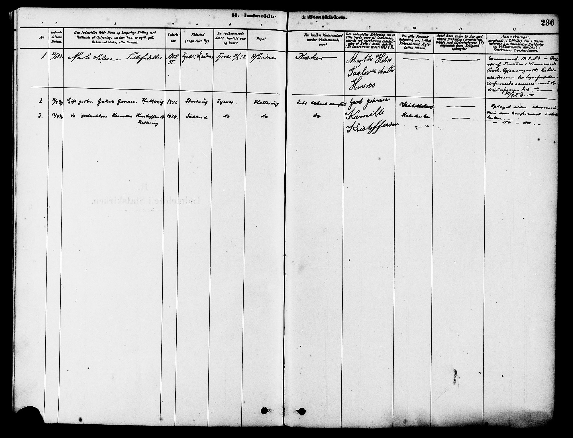 Tysvær sokneprestkontor, AV/SAST-A -101864/H/Ha/Haa/L0006: Parish register (official) no. A 6, 1878-1896, p. 236