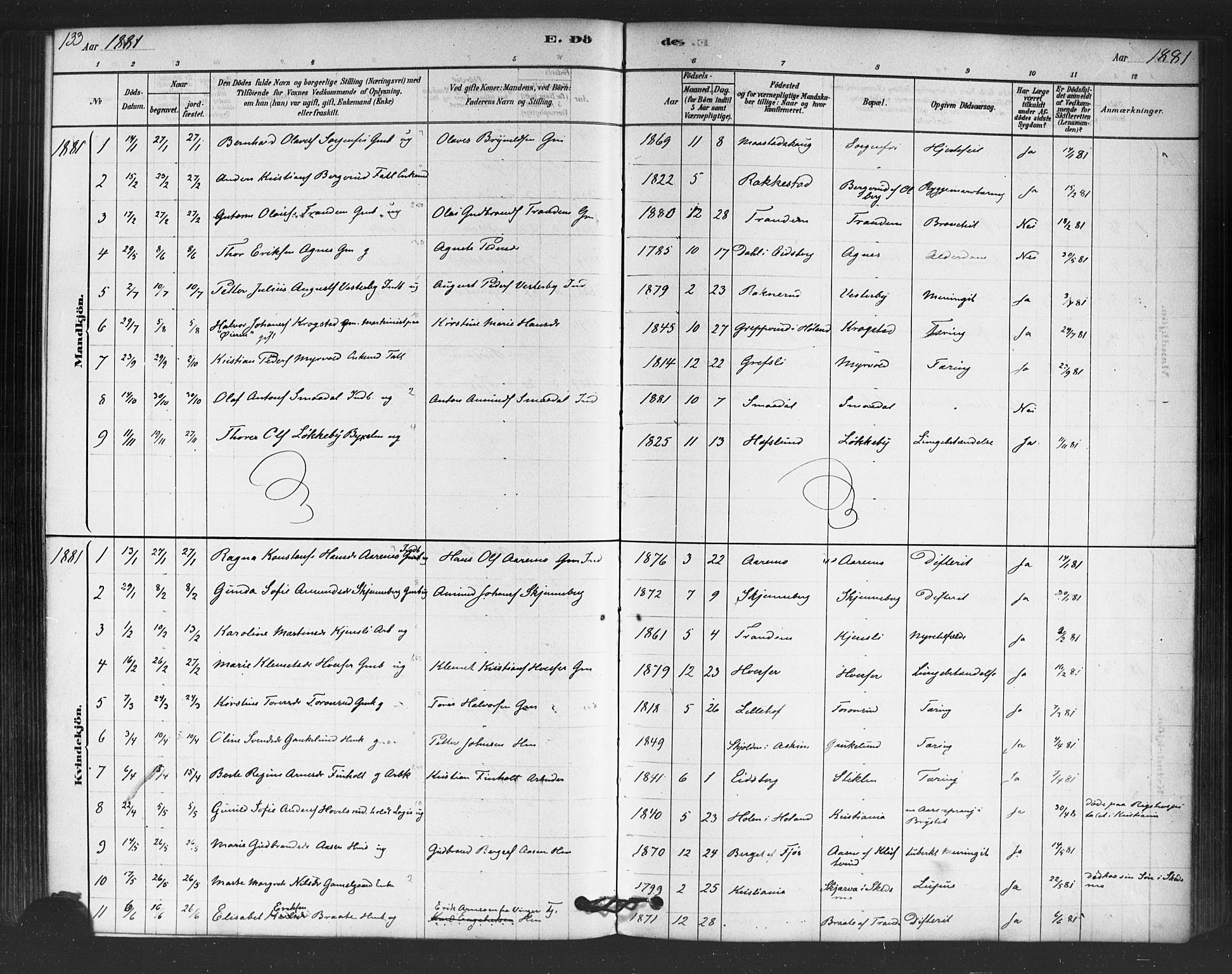 Trøgstad prestekontor Kirkebøker, AV/SAO-A-10925/F/Fb/L0001: Parish register (official) no. II 1, 1878-1902, p. 133