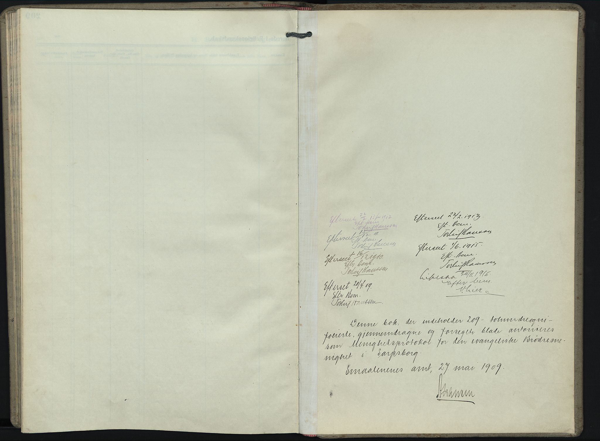 Den Evangeliske Brødremenighed i Sarpsborg, SAO/PAO-0257/F/L0001: Dissenter register no. 1, 1909-1917