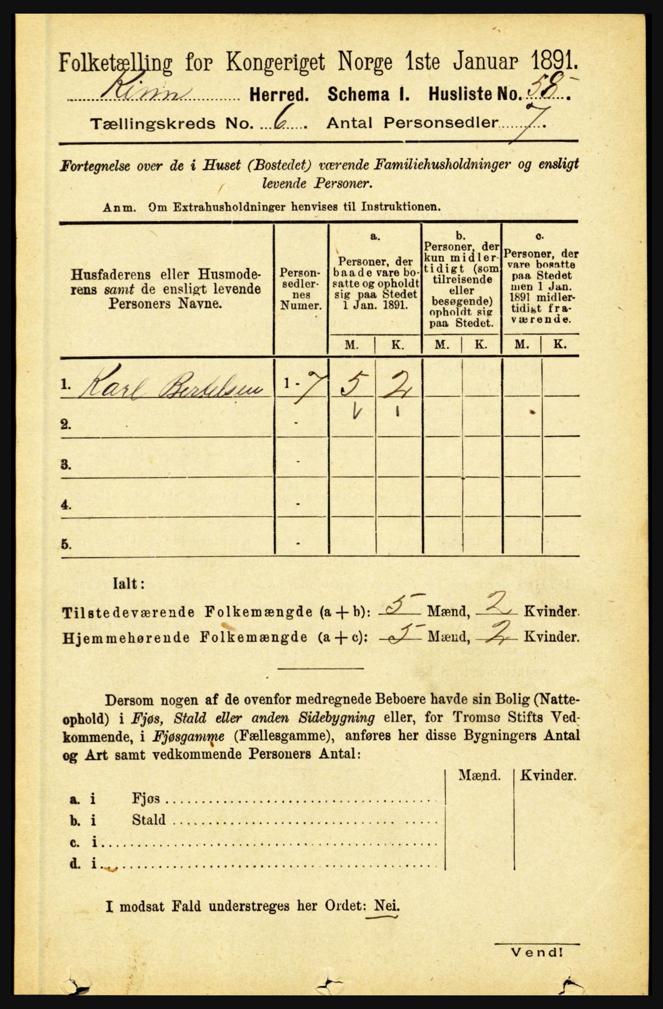 RA, 1891 census for 1437 Kinn, 1891, p. 2270