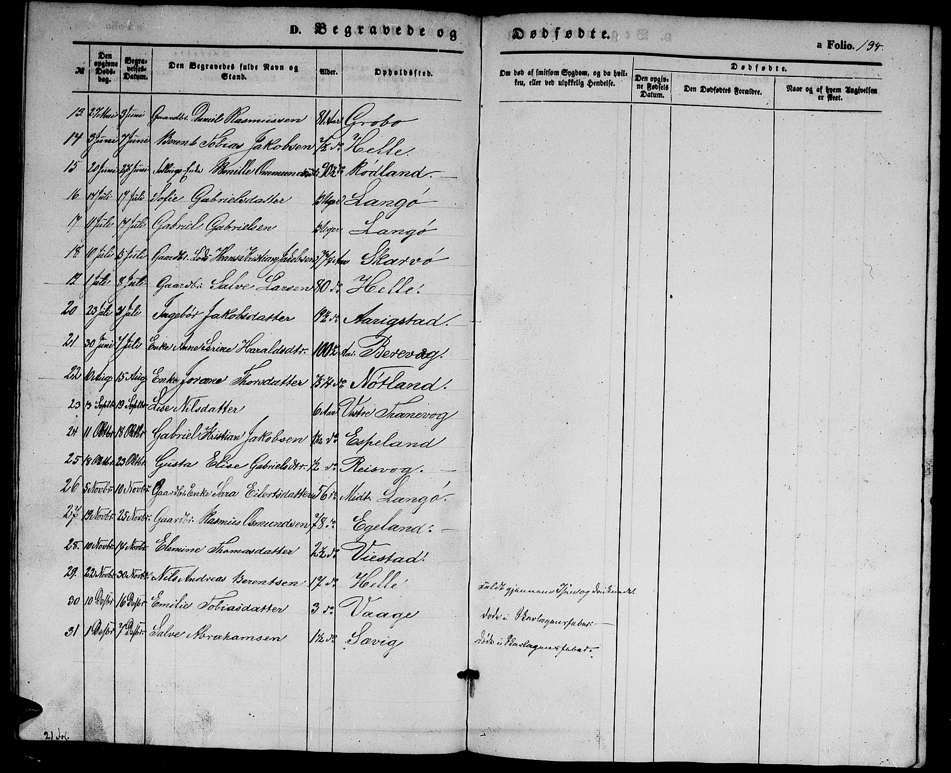 Herad sokneprestkontor, SAK/1111-0018/F/Fb/Fbb/L0002: Parish register (copy) no. B 2, 1853-1871, p. 134