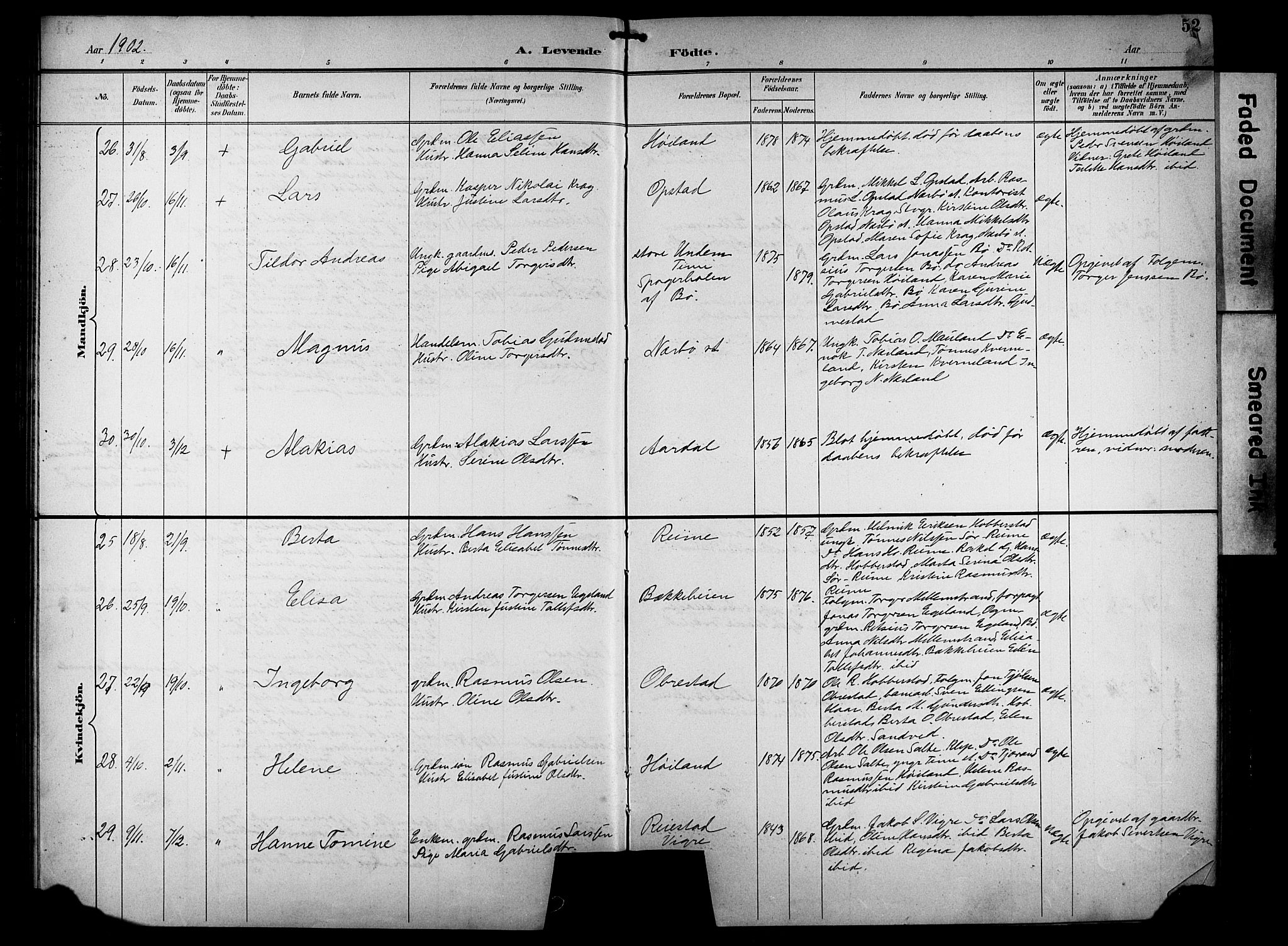 Hå sokneprestkontor, AV/SAST-A-101801/001/30BB/L0005: Parish register (copy) no. B 5, 1894-1912, p. 52