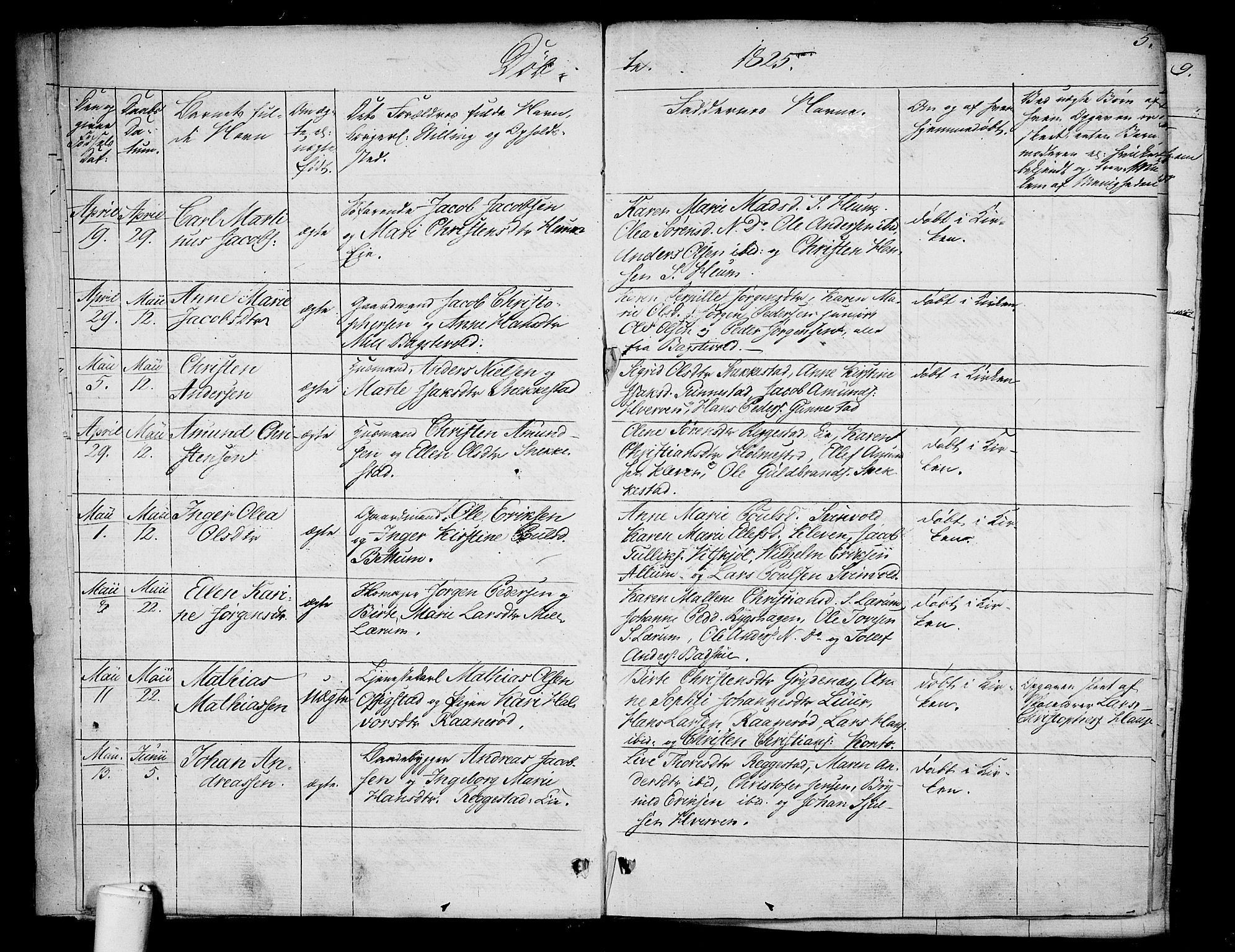 Våle kirkebøker, AV/SAKO-A-334/F/Fa/L0008: Parish register (official) no. I 8, 1824-1844, p. 5