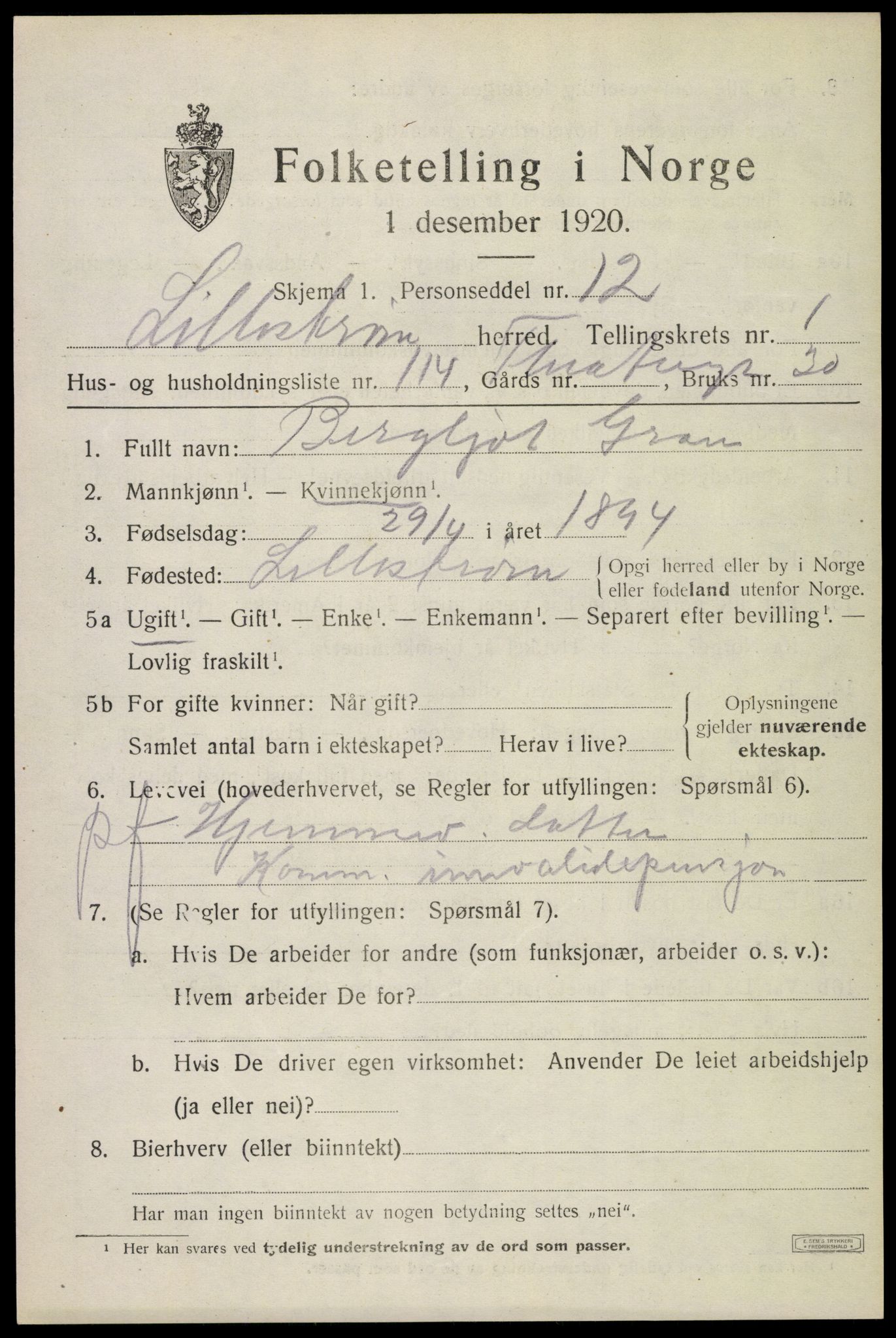 SAO, 1920 census for Lillestrøm, 1920, p. 3314