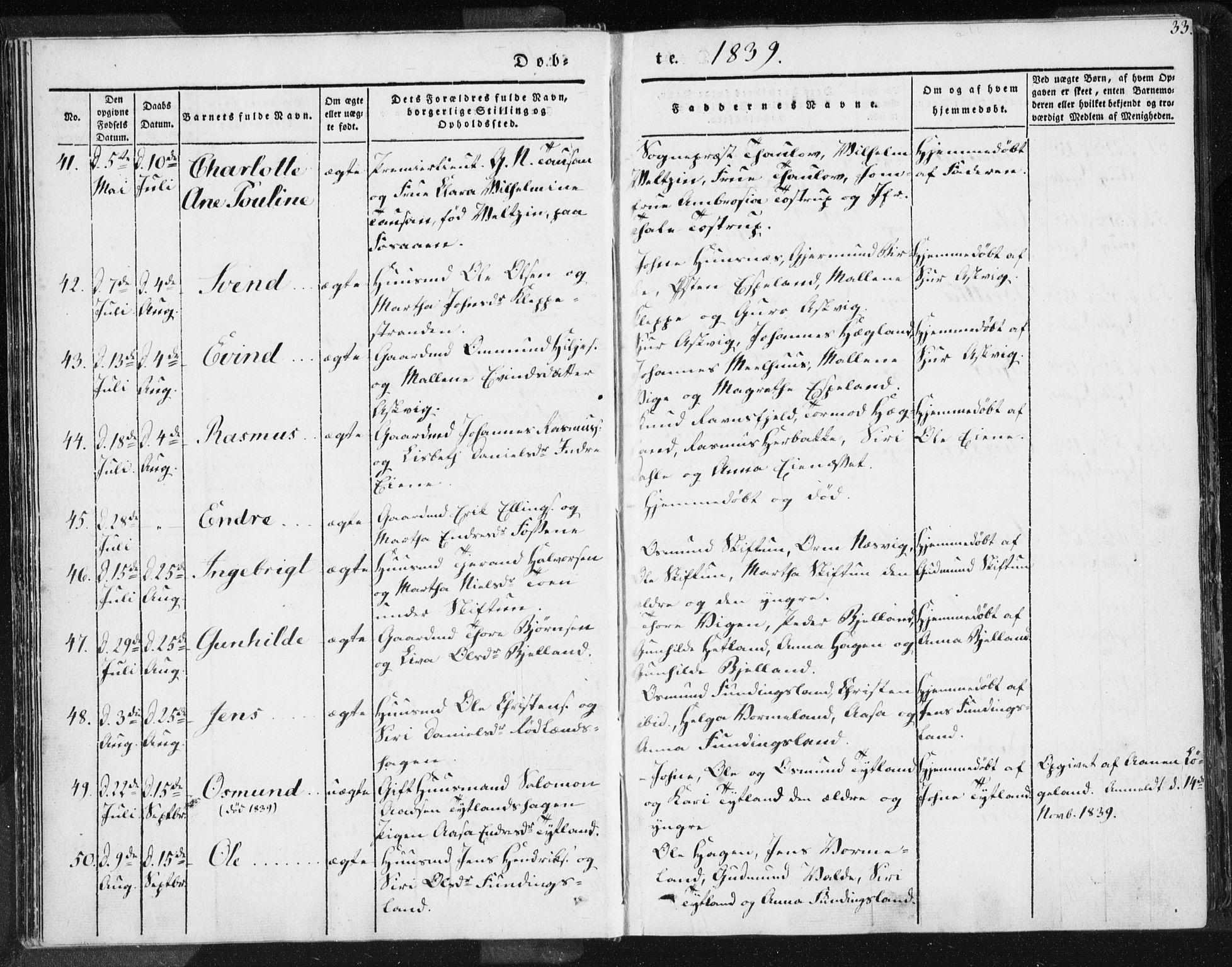 Hjelmeland sokneprestkontor, AV/SAST-A-101843/01/IV/L0006: Parish register (official) no. A 6, 1834-1845, p. 33