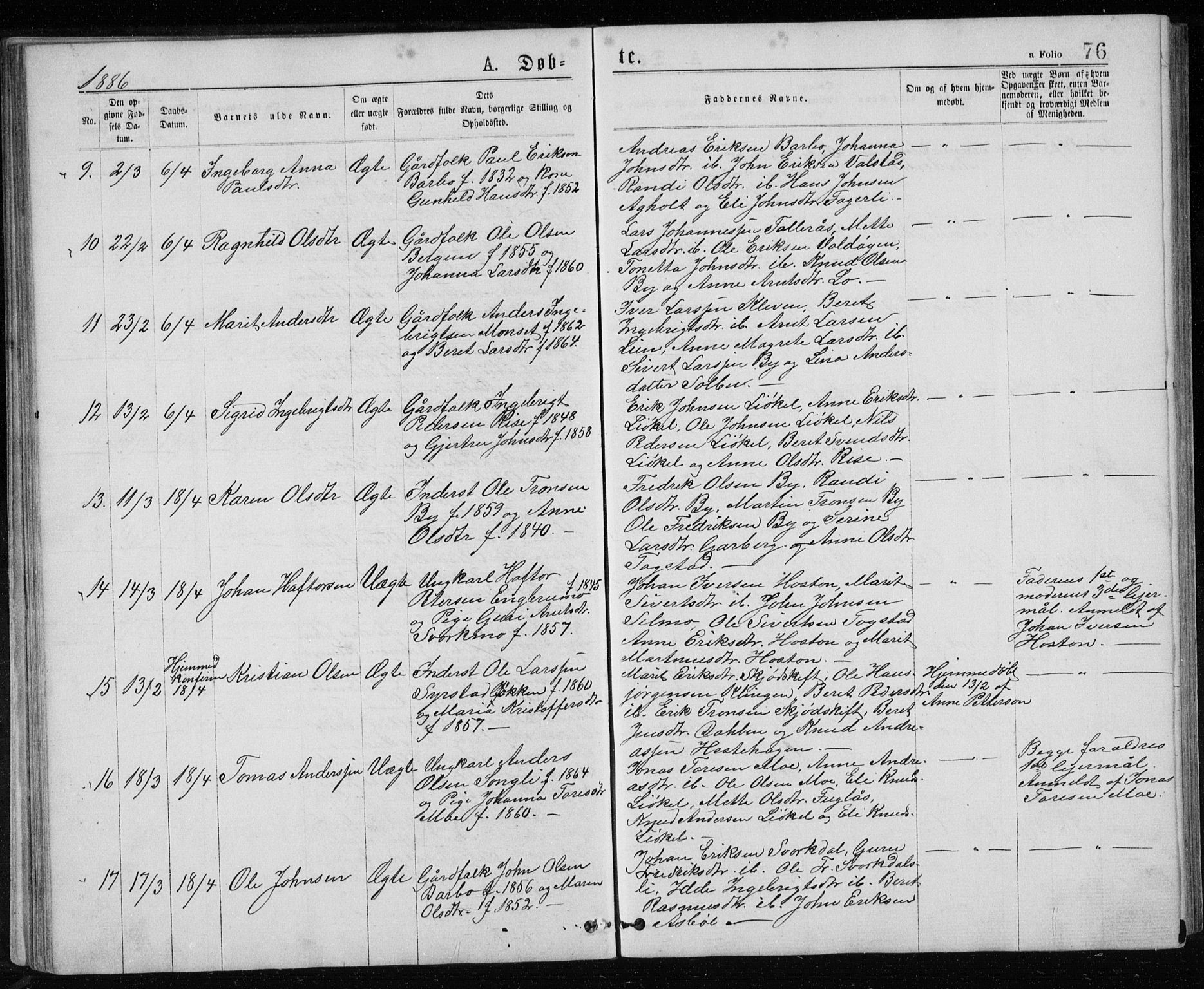 Ministerialprotokoller, klokkerbøker og fødselsregistre - Sør-Trøndelag, SAT/A-1456/671/L0843: Parish register (copy) no. 671C02, 1873-1892, p. 76