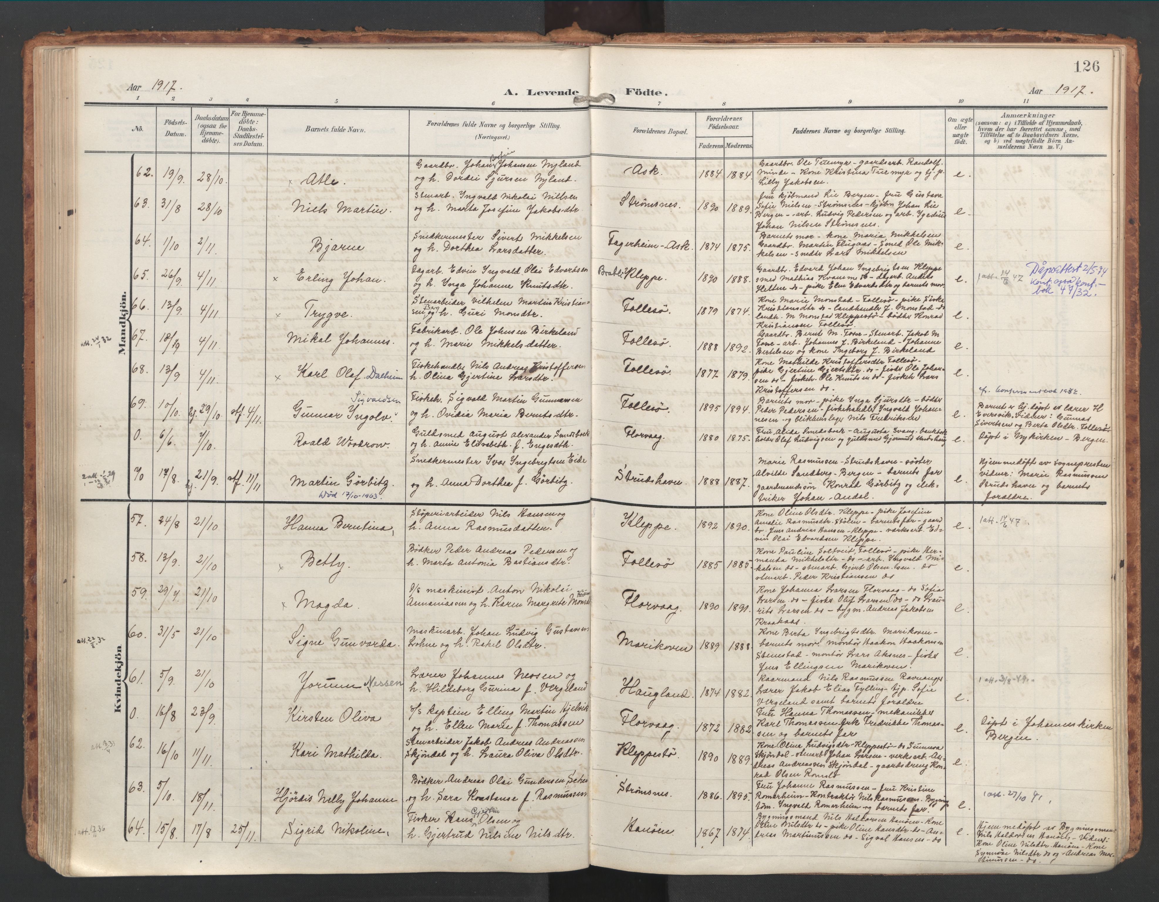 Askøy Sokneprestembete, AV/SAB-A-74101/H/Ha/Haa/Haac/L0002: Parish register (official) no. C 2, 1905-1922, p. 126