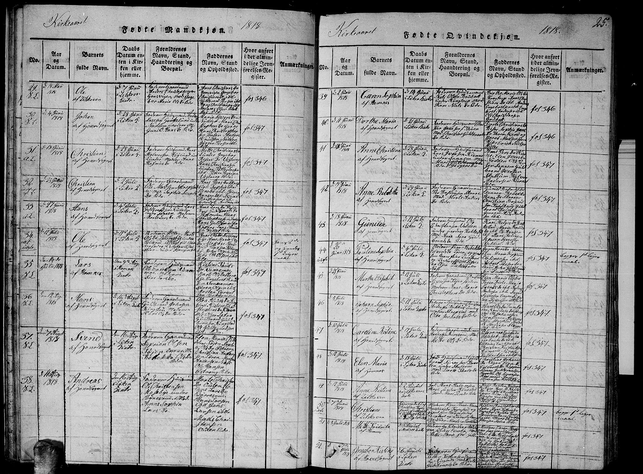 Høland prestekontor Kirkebøker, SAO/A-10346a/G/Ga/L0001: Parish register (copy) no. I 1, 1814-1827, p. 25