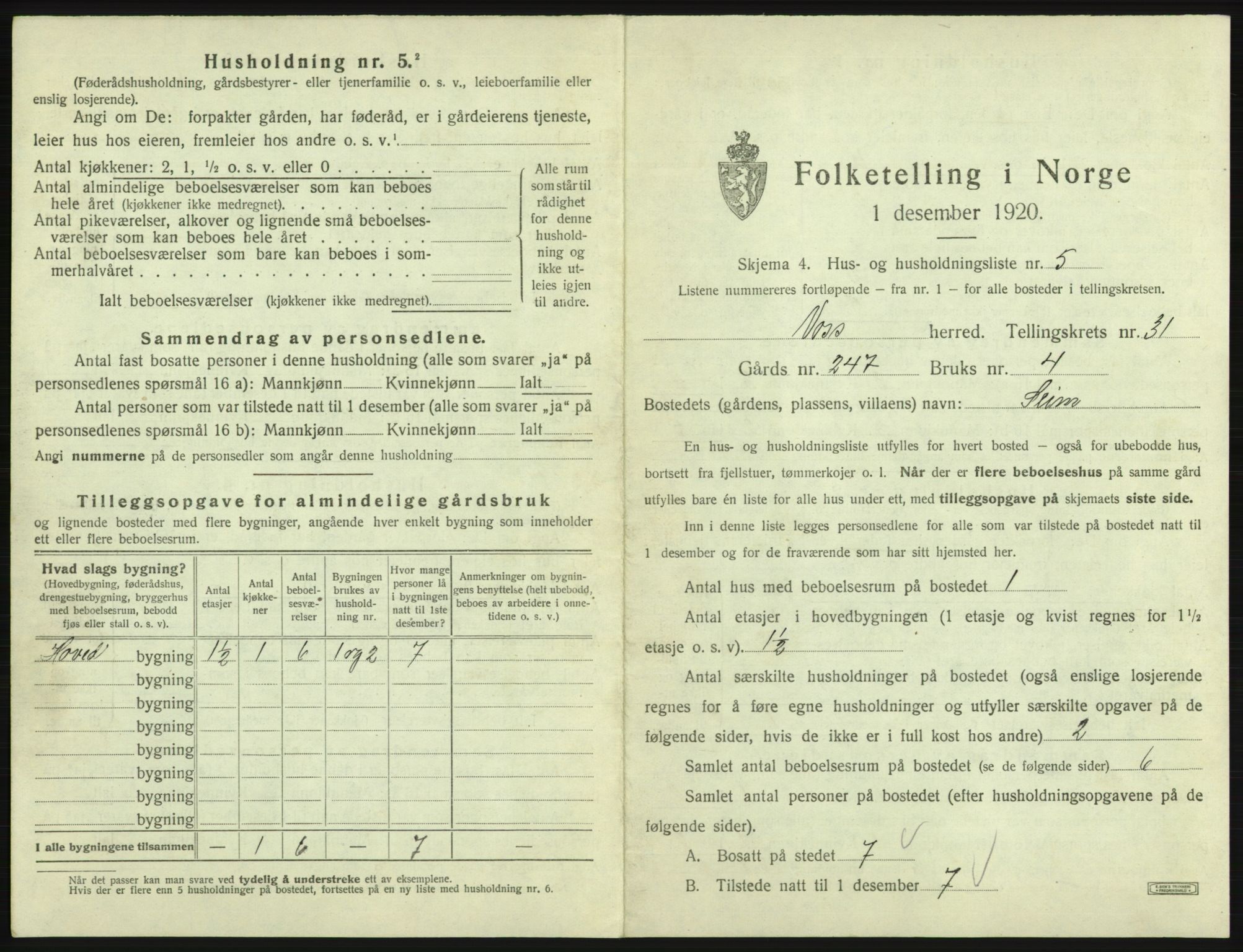 SAB, 1920 census for Voss, 1920, p. 2695