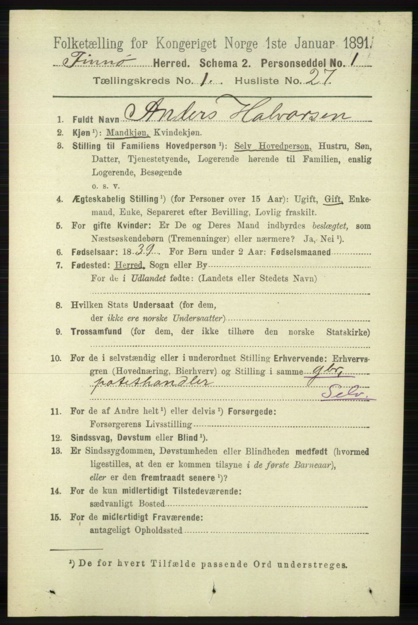 RA, 1891 census for 1141 Finnøy, 1891, p. 179