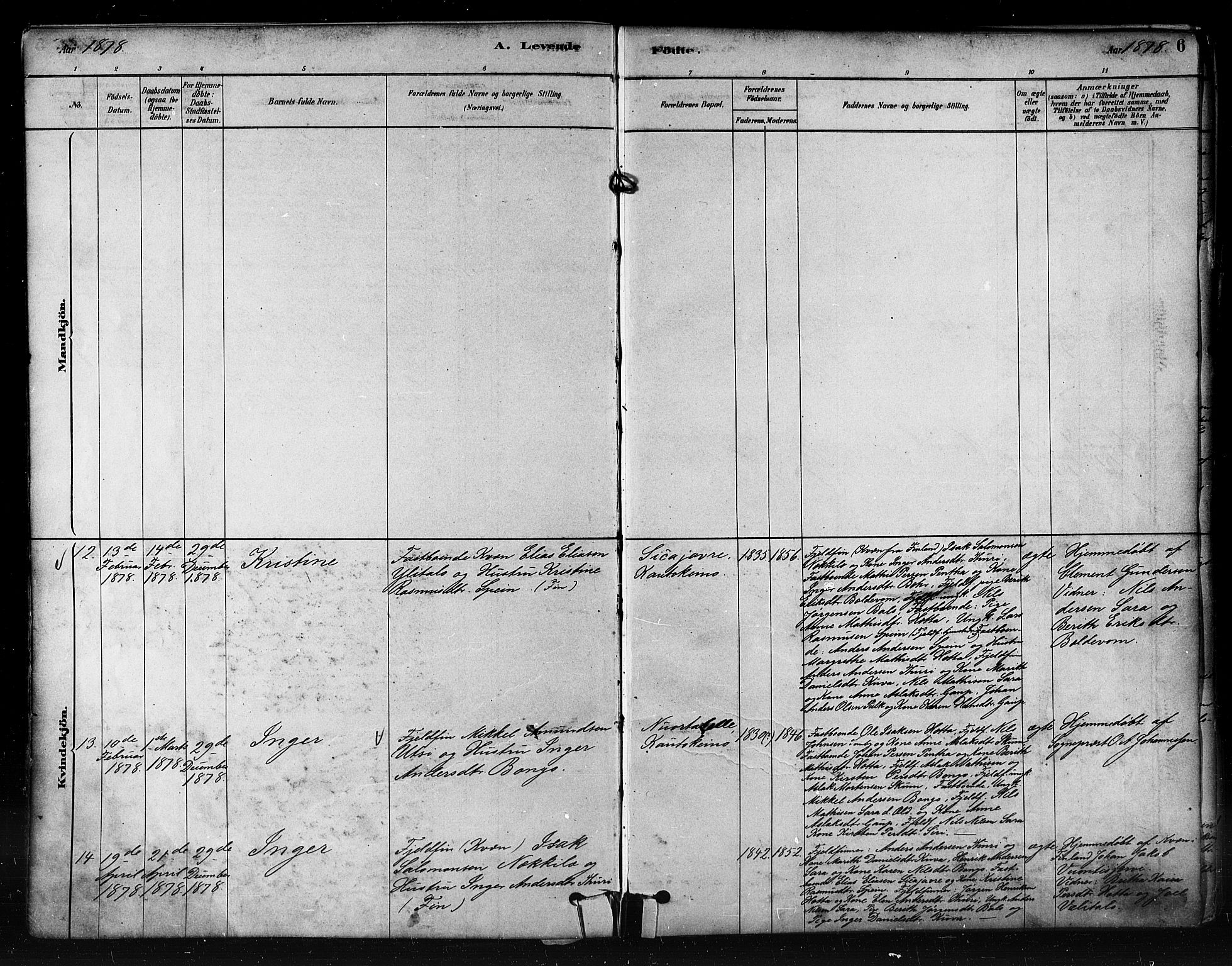 Kautokeino sokneprestembete, SATØ/S-1340/H/Ha/L0004.kirke: Parish register (official) no. 4, 1877-1896, p. 6