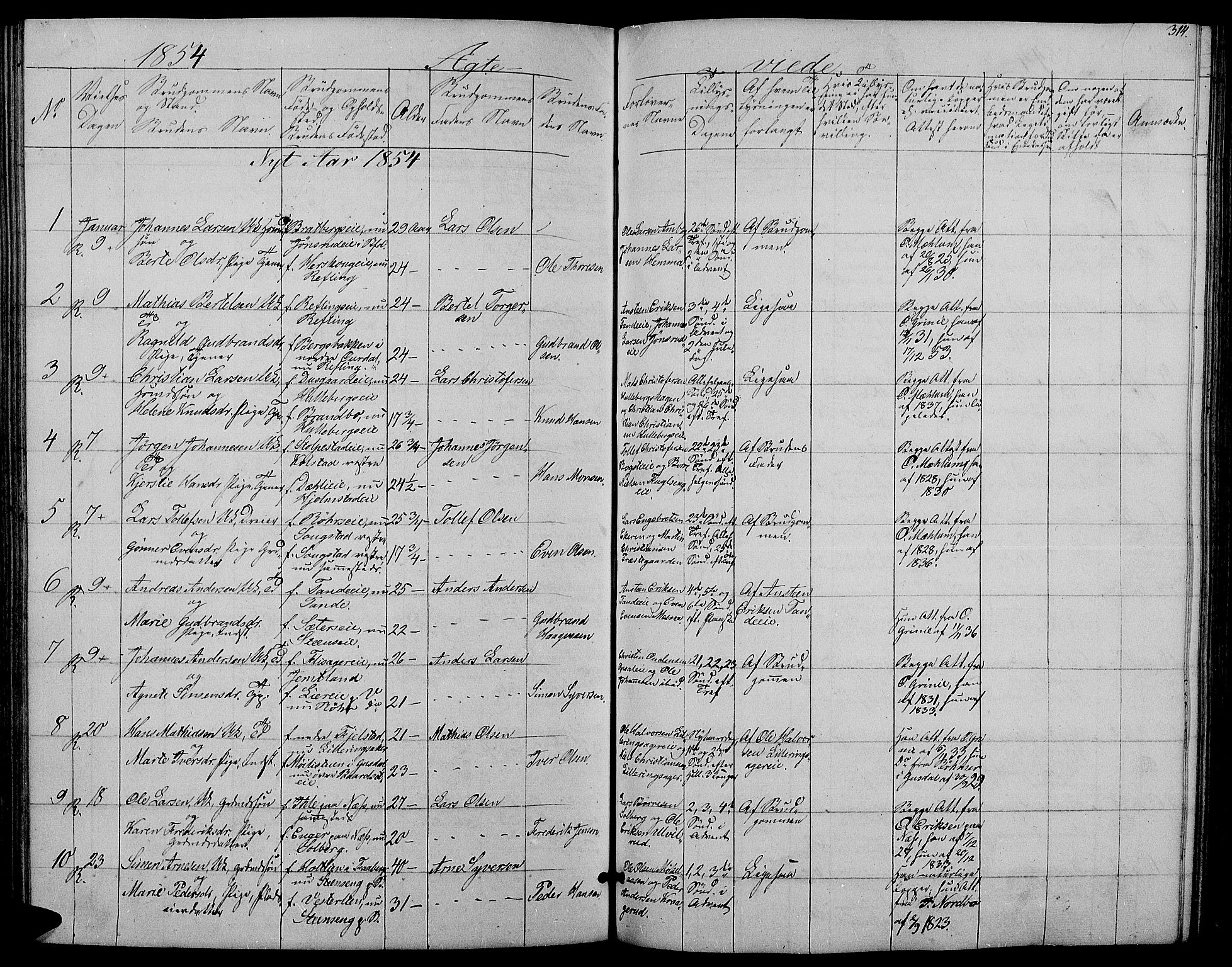 Ringsaker prestekontor, SAH/PREST-014/L/La/L0006: Parish register (copy) no. 6, 1851-1860, p. 314