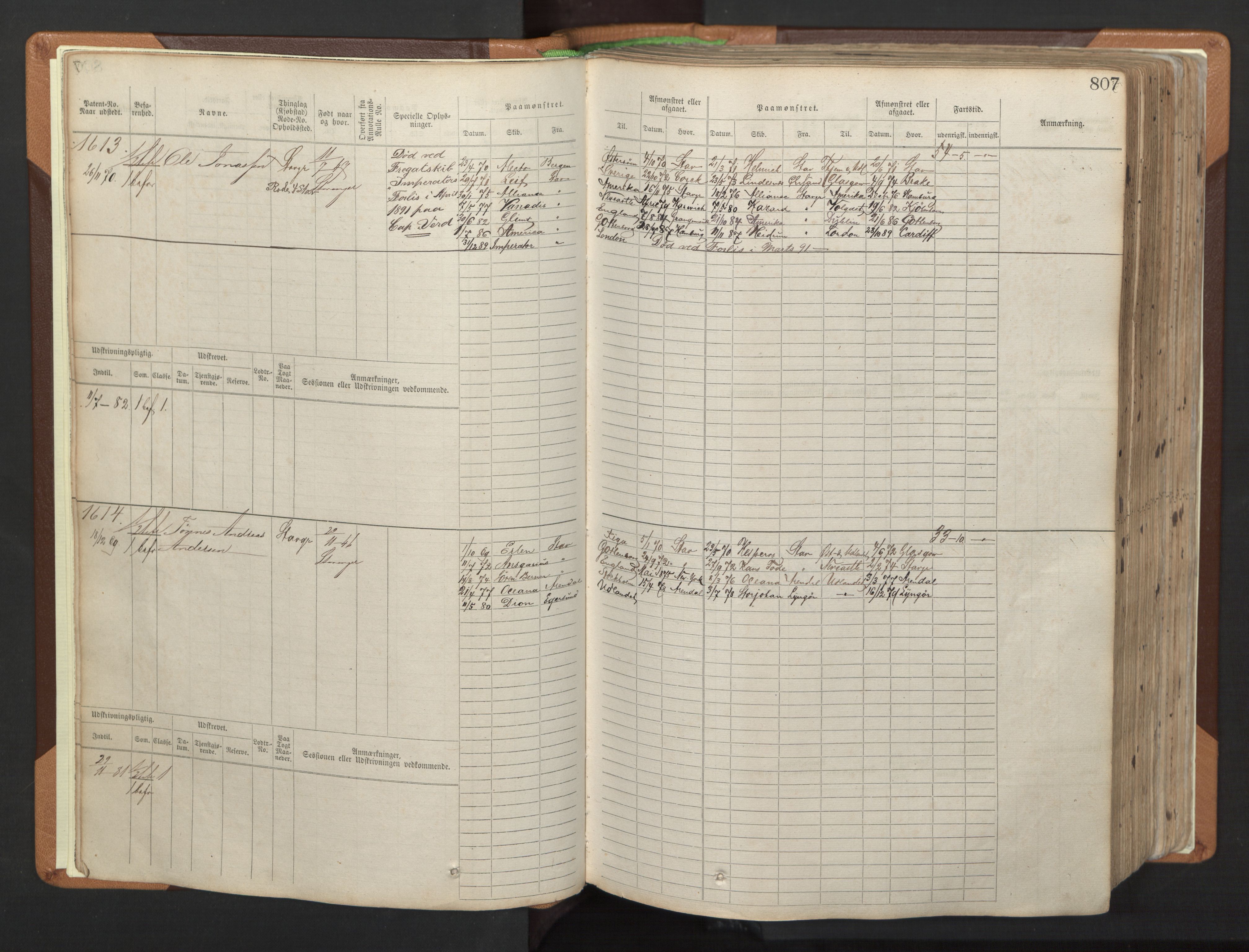 Stavanger sjømannskontor, AV/SAST-A-102006/F/Fb/Fbb/L0006: Sjøfartshovedrulle, patentnr. 1607-2402 (del 3), 1869-1880, p. 6