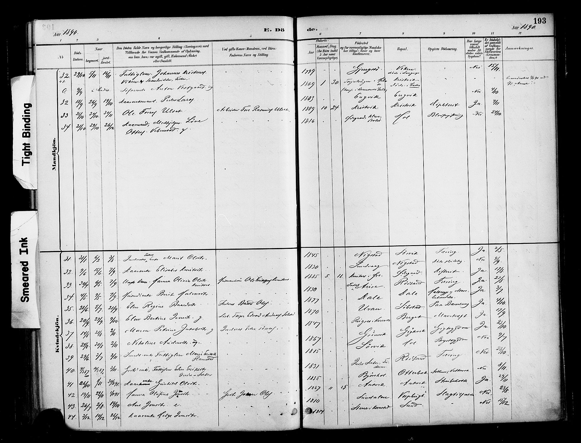 Ministerialprotokoller, klokkerbøker og fødselsregistre - Møre og Romsdal, AV/SAT-A-1454/569/L0819: Parish register (official) no. 569A05, 1885-1899, p. 193