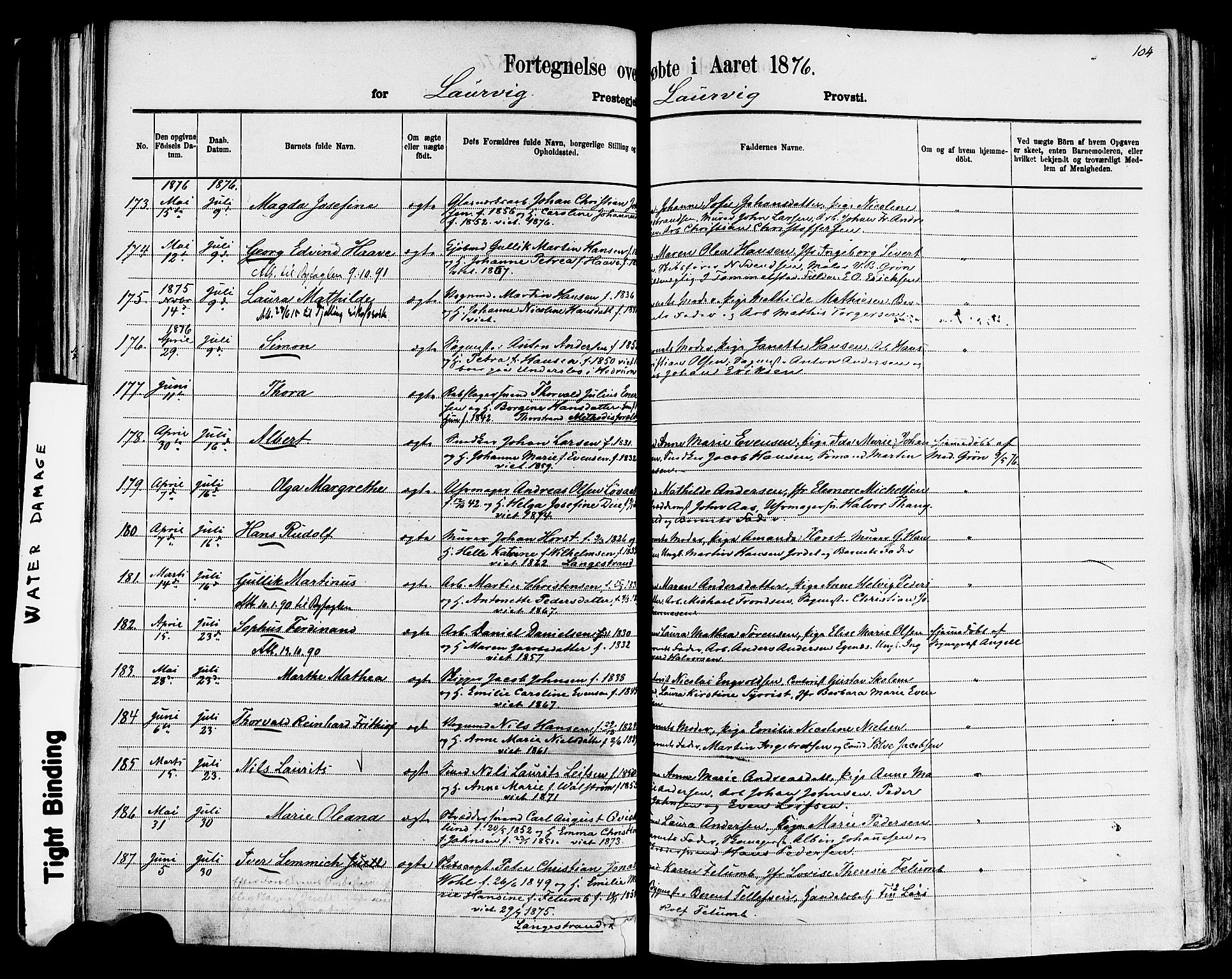 Larvik kirkebøker, AV/SAKO-A-352/F/Fa/L0006: Parish register (official) no. I 6, 1871-1883, p. 104