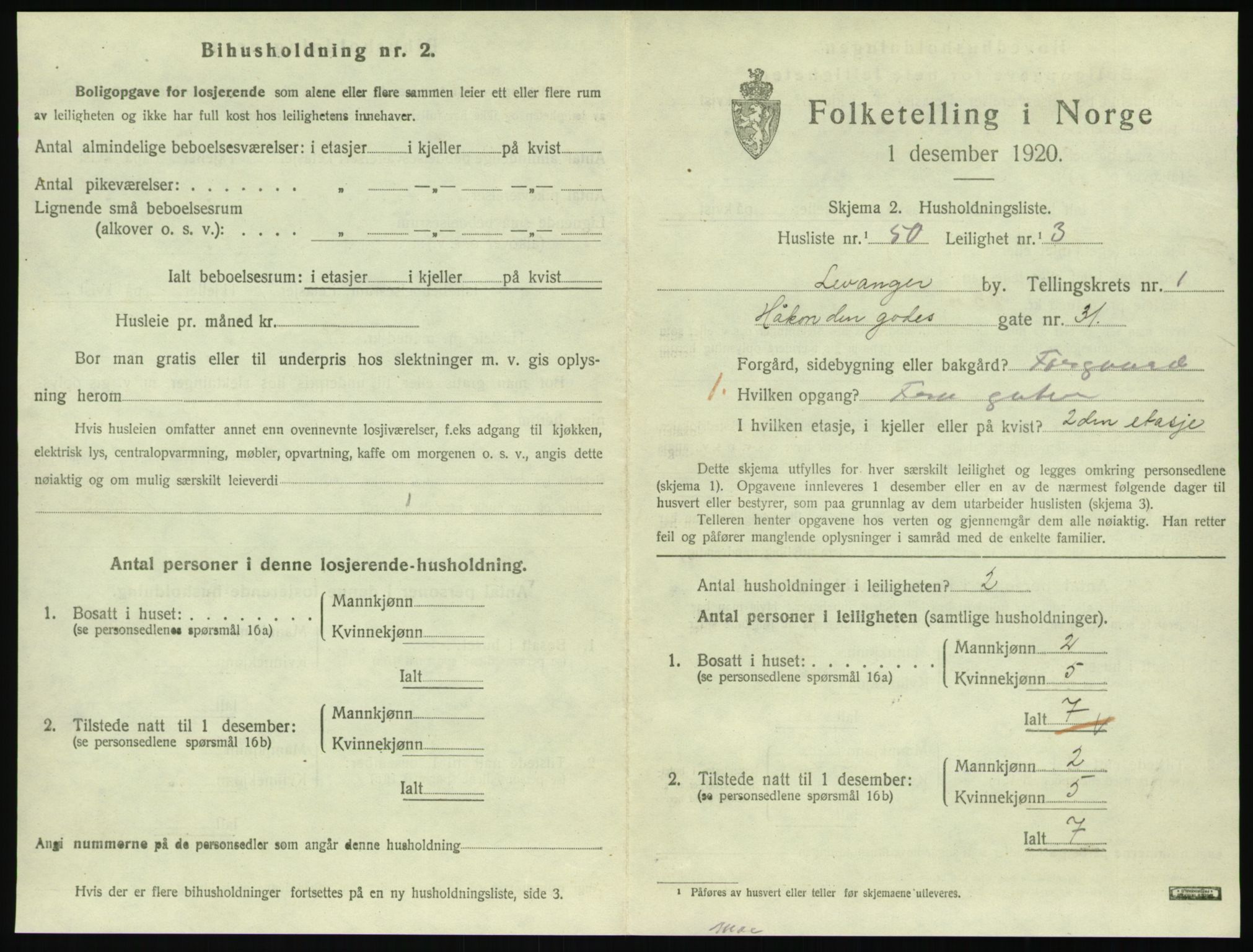 SAT, 1920 census for Levanger town, 1920, p. 670