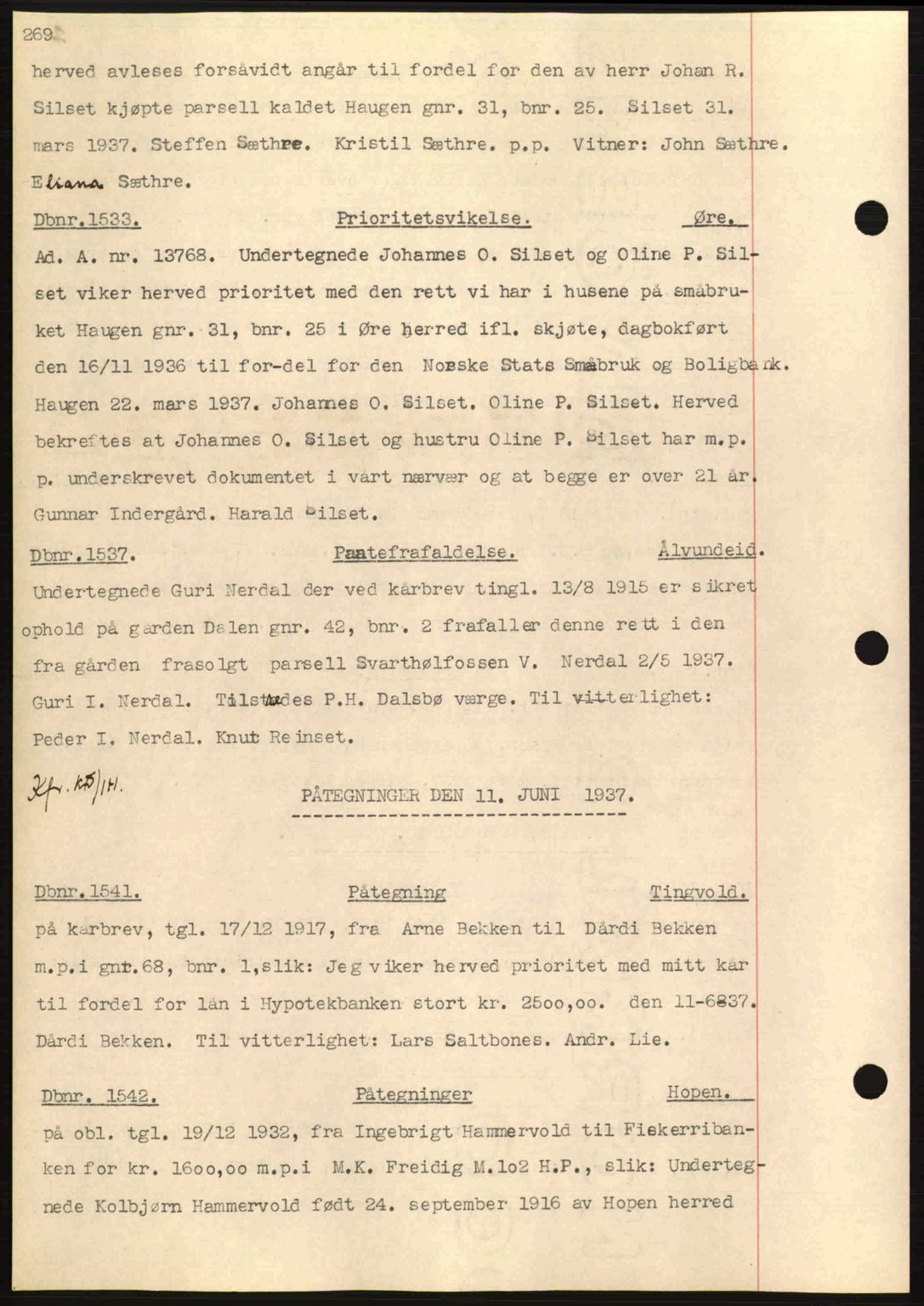 Nordmøre sorenskriveri, AV/SAT-A-4132/1/2/2Ca: Mortgage book no. C80, 1936-1939, Diary no: : 1533/1937