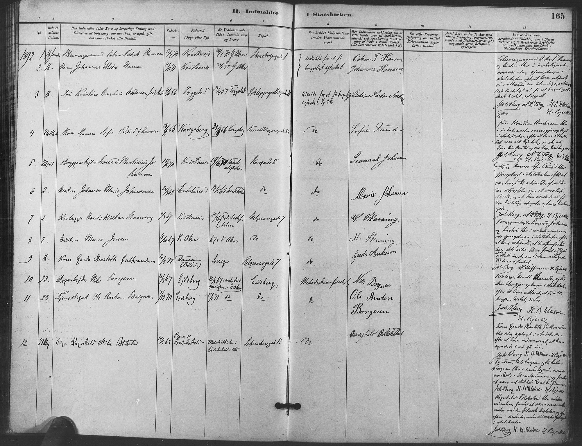 Paulus prestekontor Kirkebøker, AV/SAO-A-10871/F/Fa/L0006: Parish register (official) no. 6, 1889-1896, p. 165